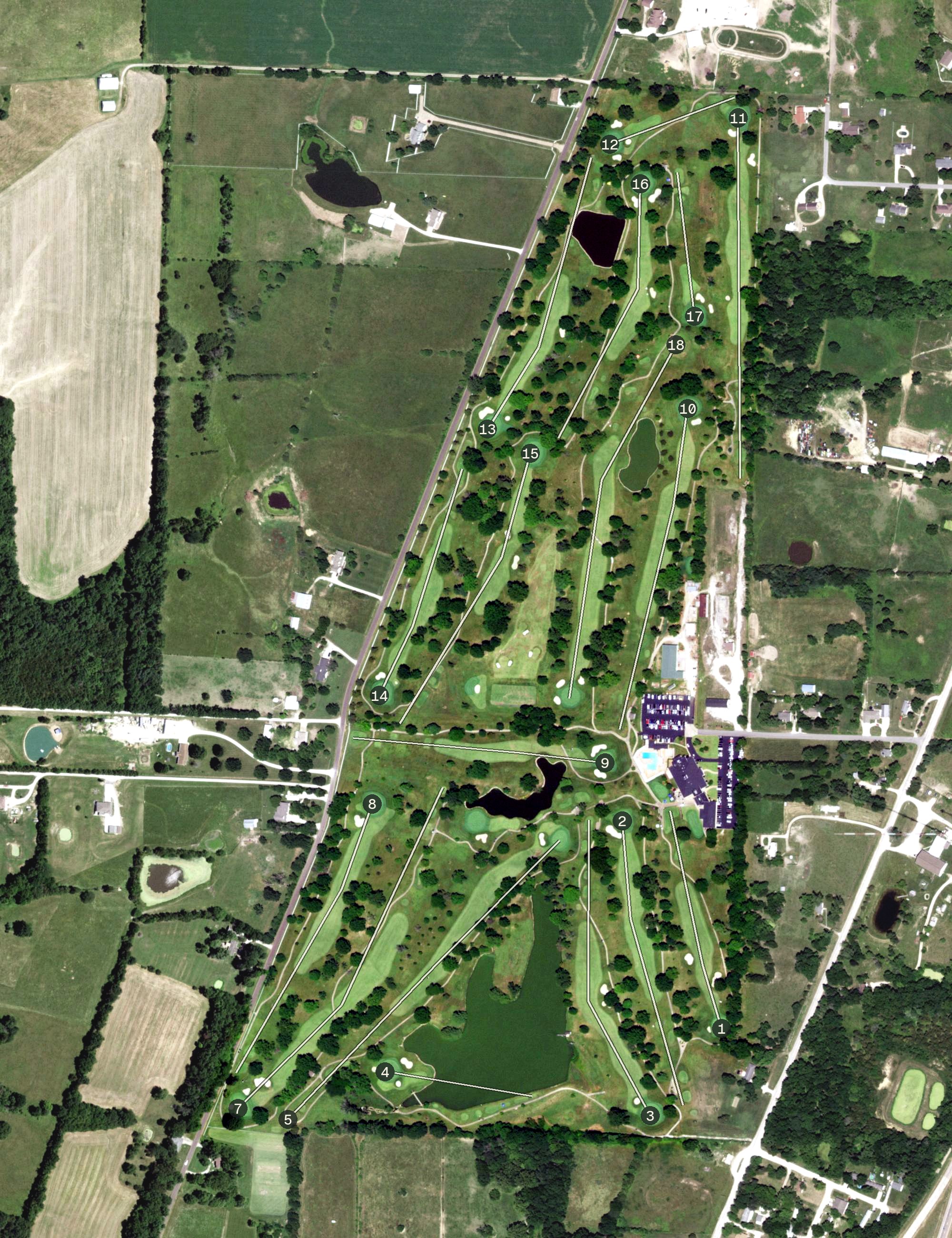 Aerial view of Meadow Lake Acres Country Club, MO