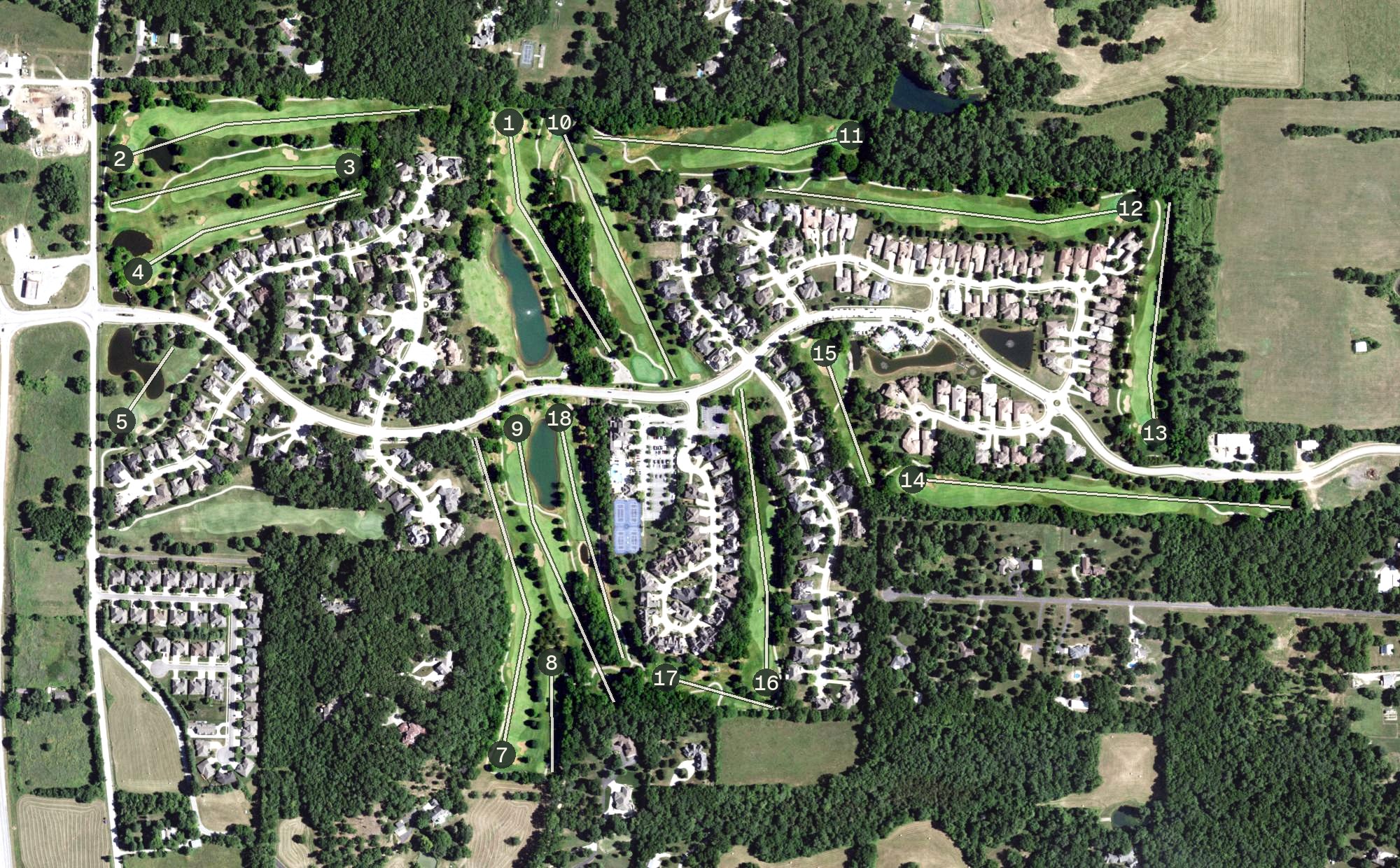 Aerial view of Millwood Gold and Racquet Club, MO