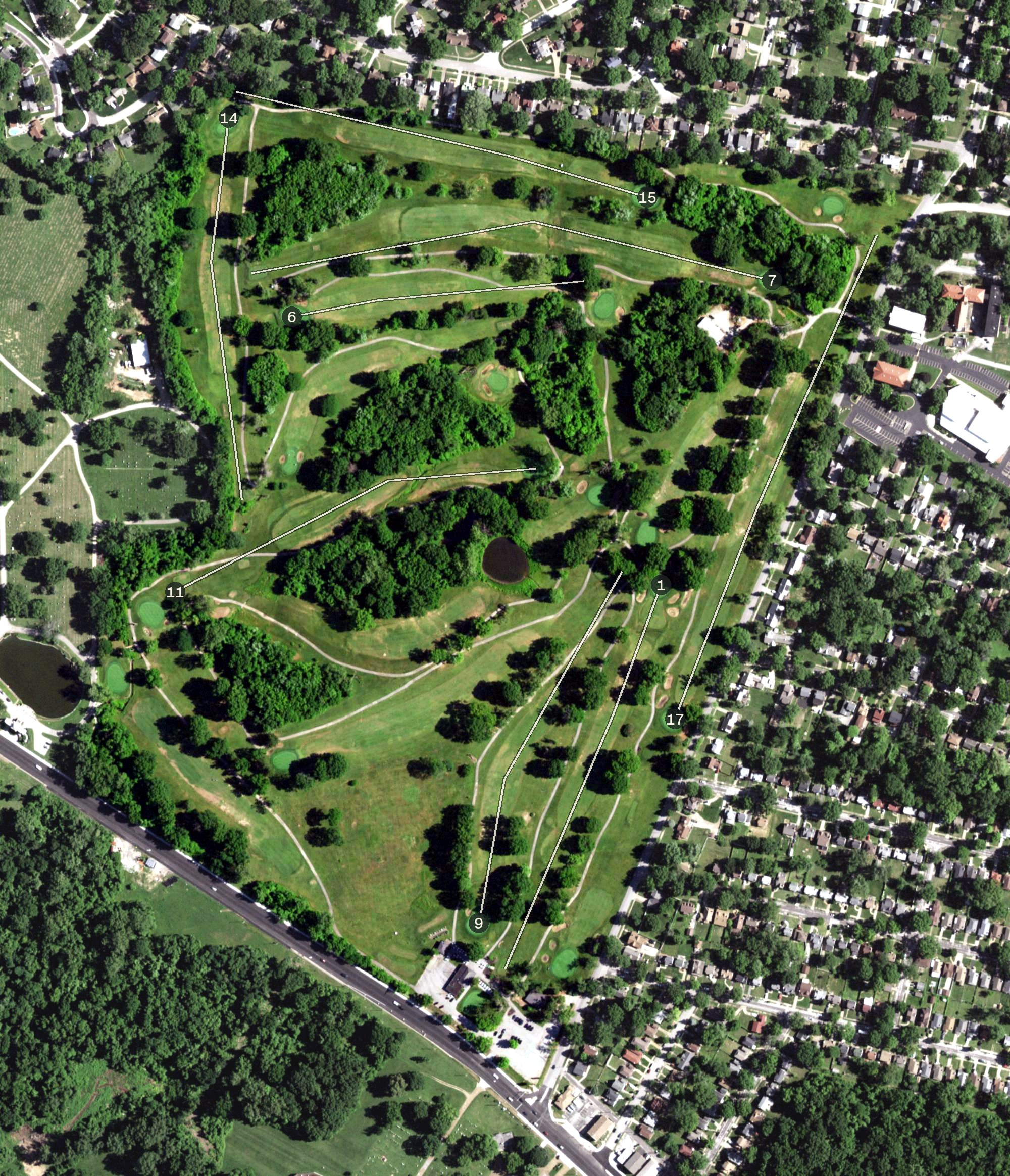 Aerial view of Normandie Golf Club, MO