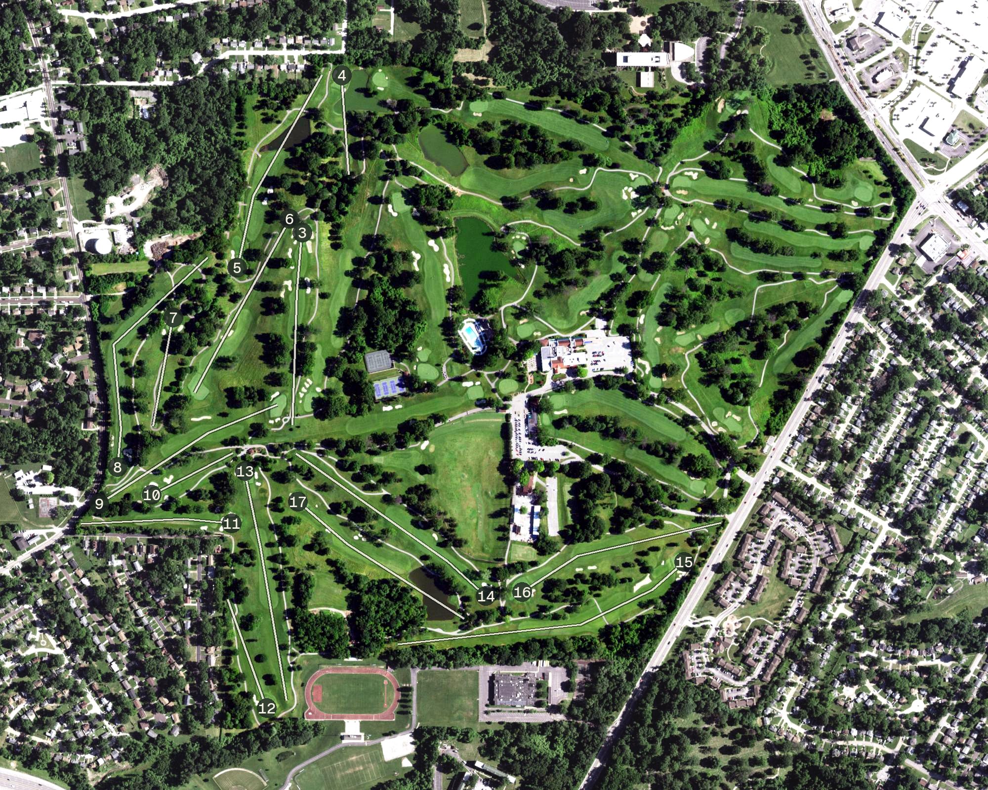 Aerial view of Norwood Hills Country Club, MO