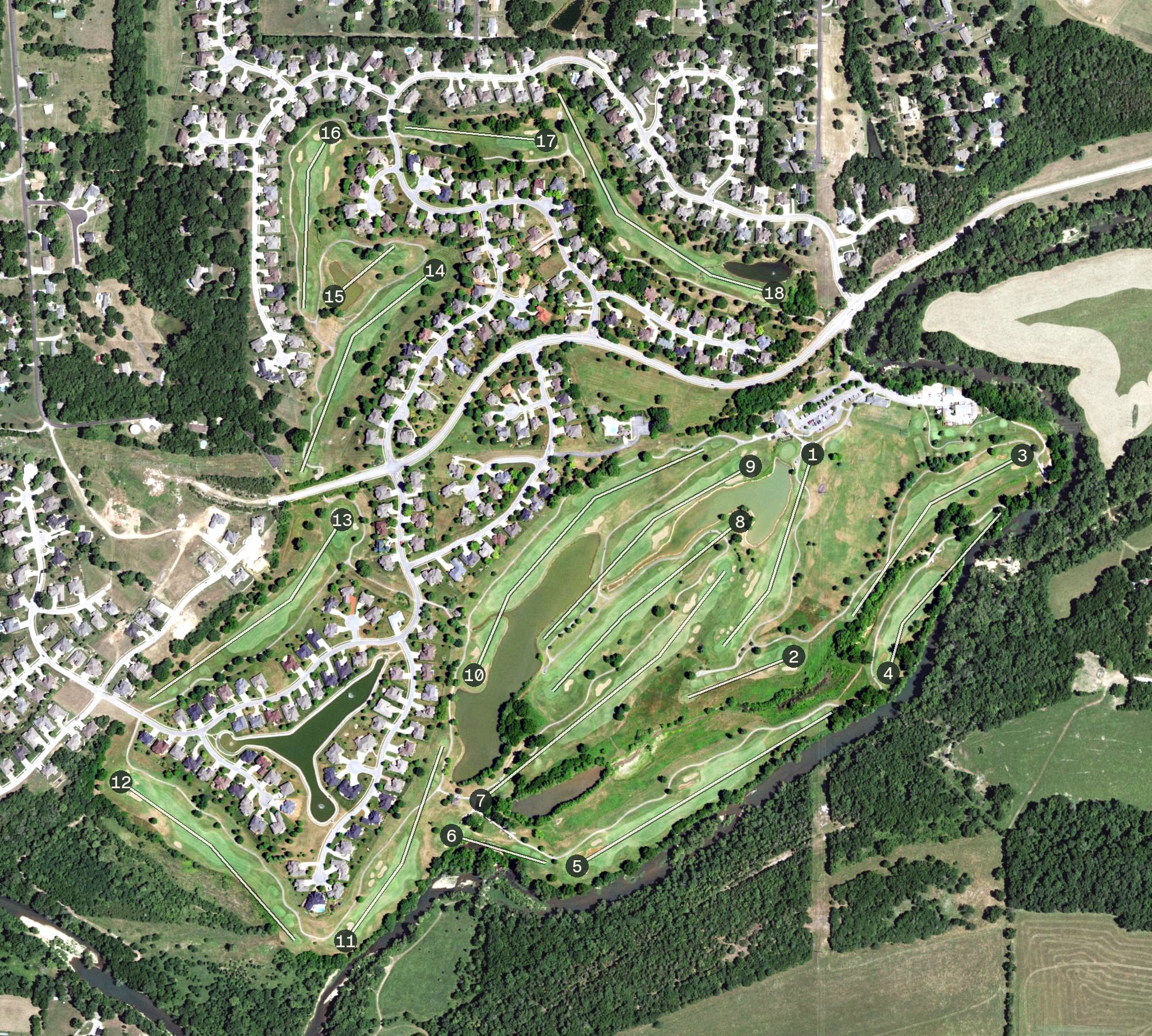 Aerial view of Rivercut Golf Course, MO