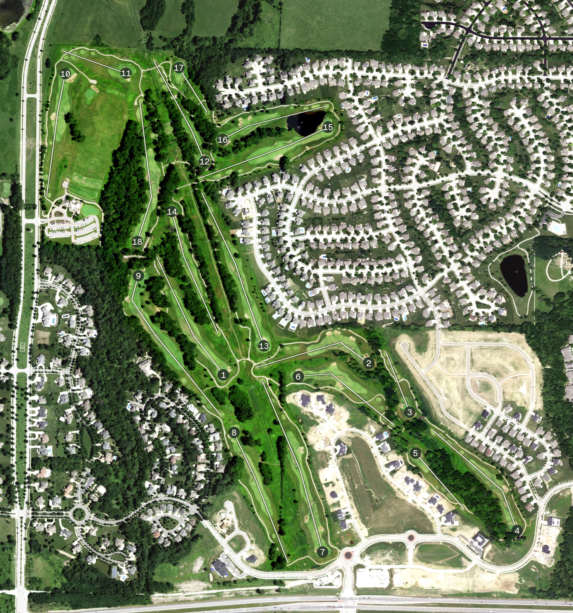 Aerial view of Shoal Creek Golf Course, MO
