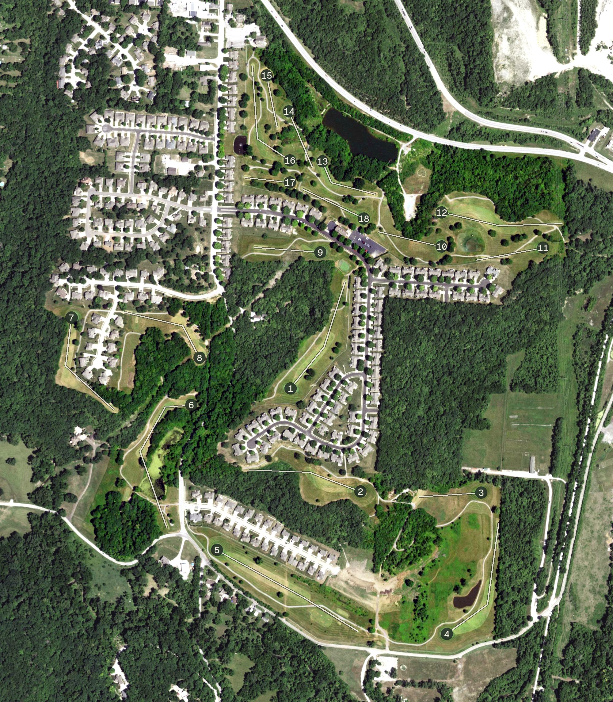 Aerial view of Teetering Rocks Golf Course, MO