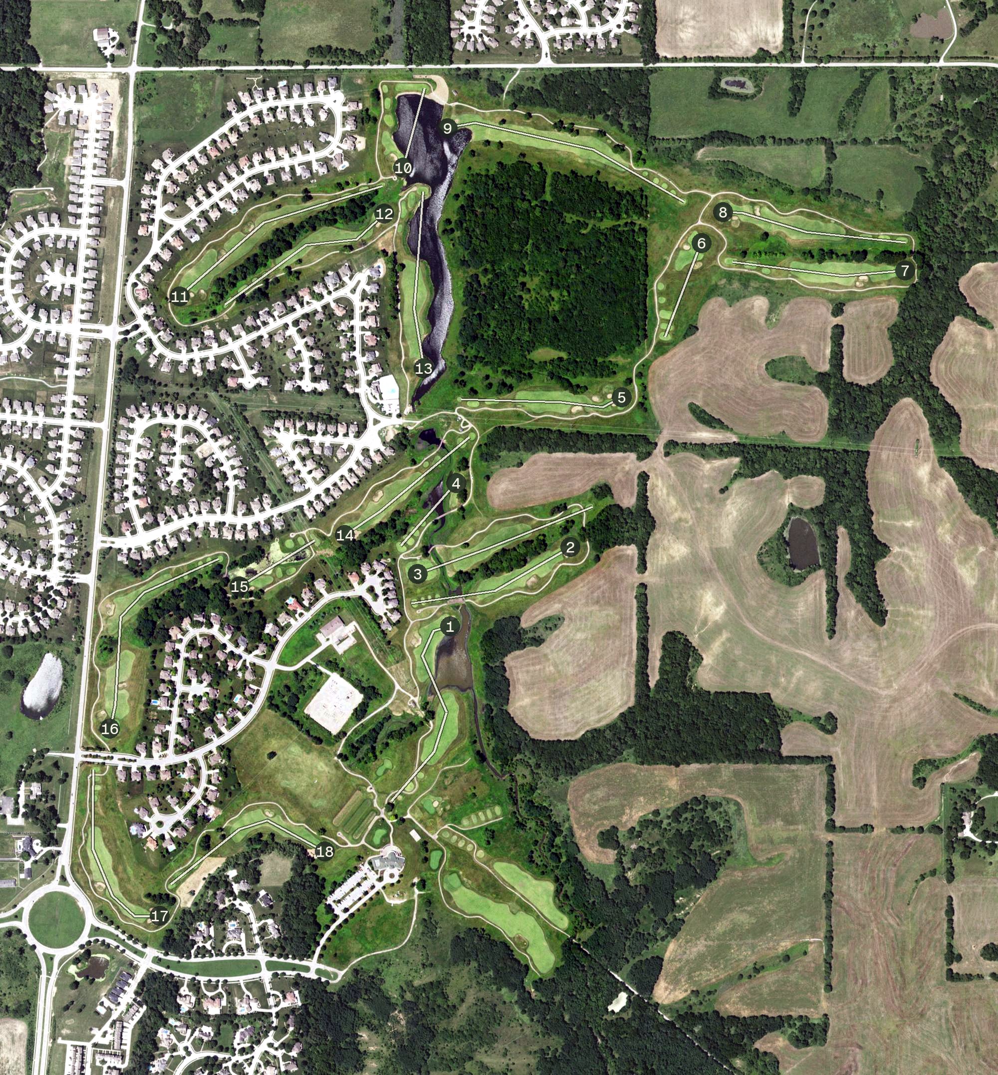 Aerial view of Tiffany Greens Golf Club, MO