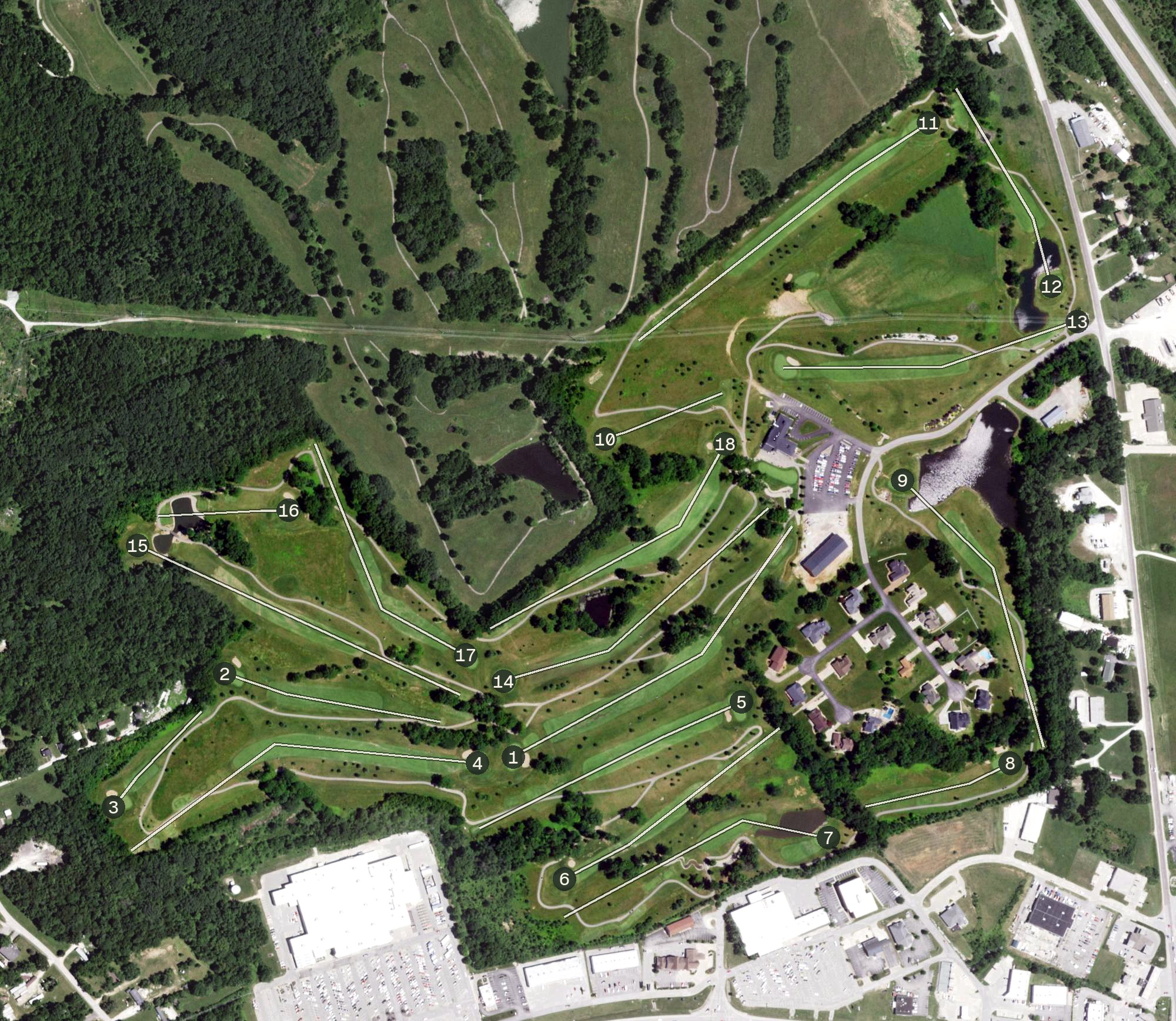 Aerial view of Woods Fort Golf Course, MO
