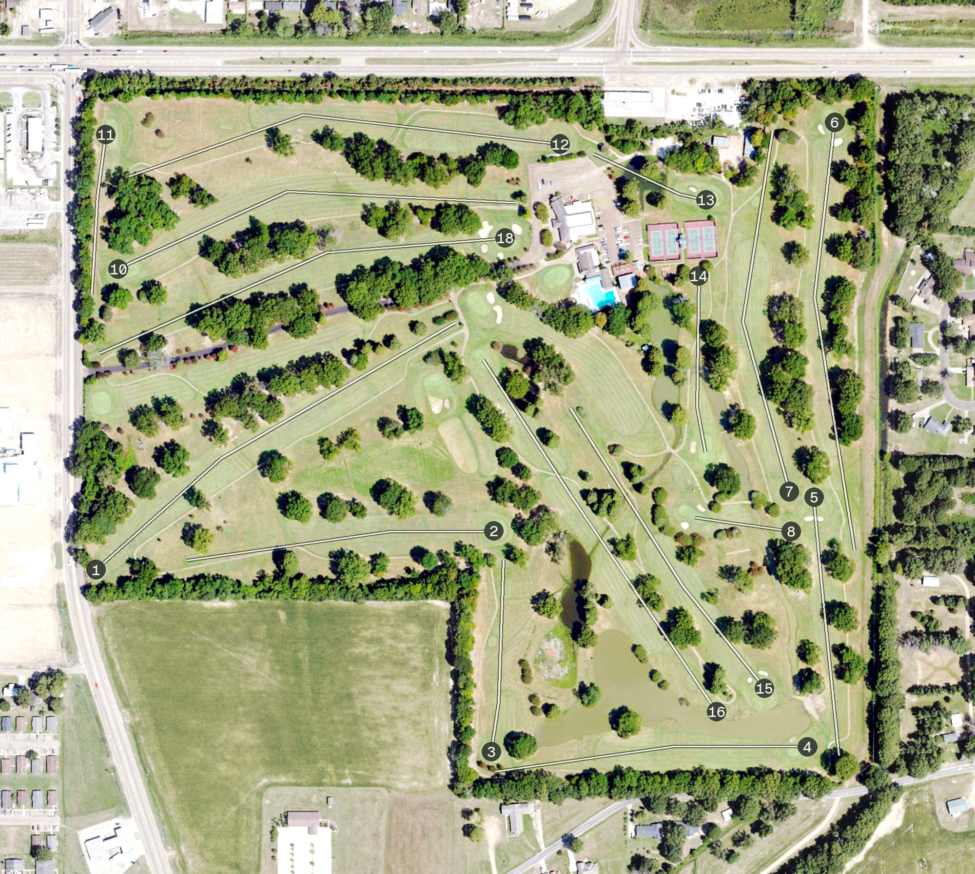 Aerial view of Greenwood Country Club Golf Course, MS