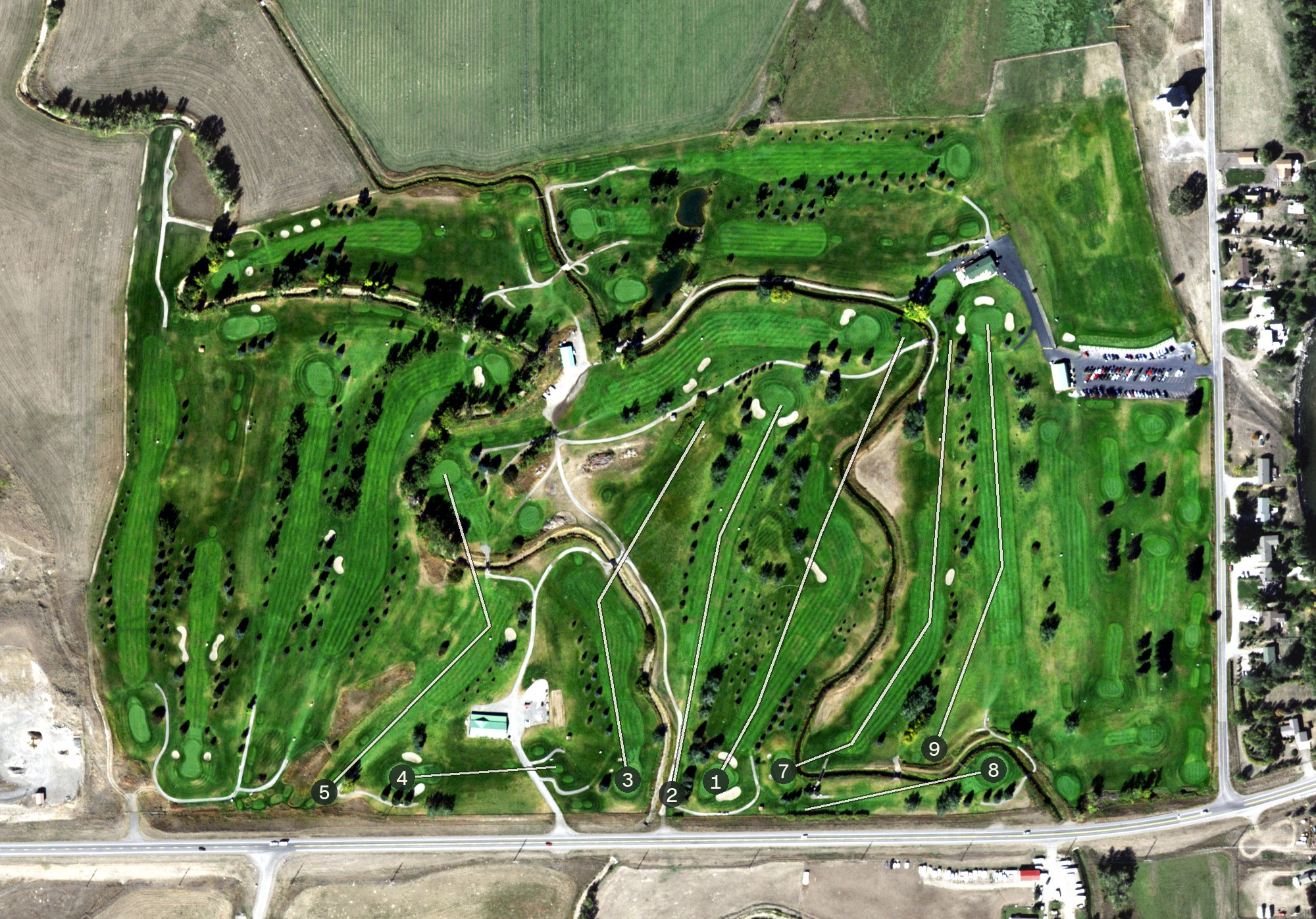Aerial view of Cottonwood Hills Golf Course, MT