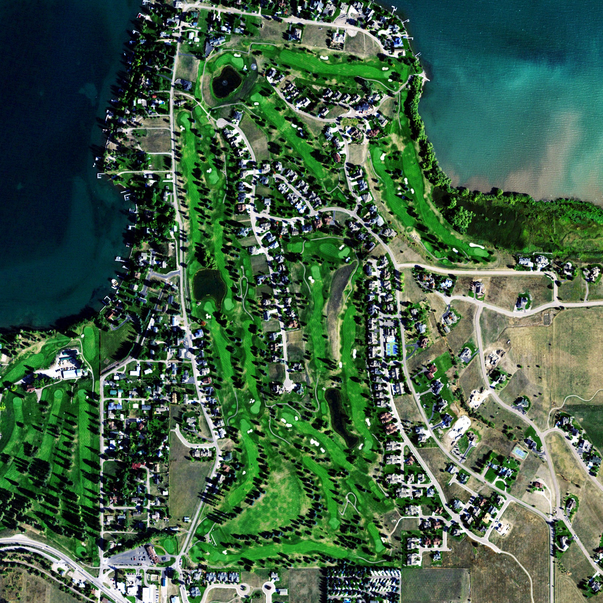Aerial view of Polson Bay Championship Course, MT