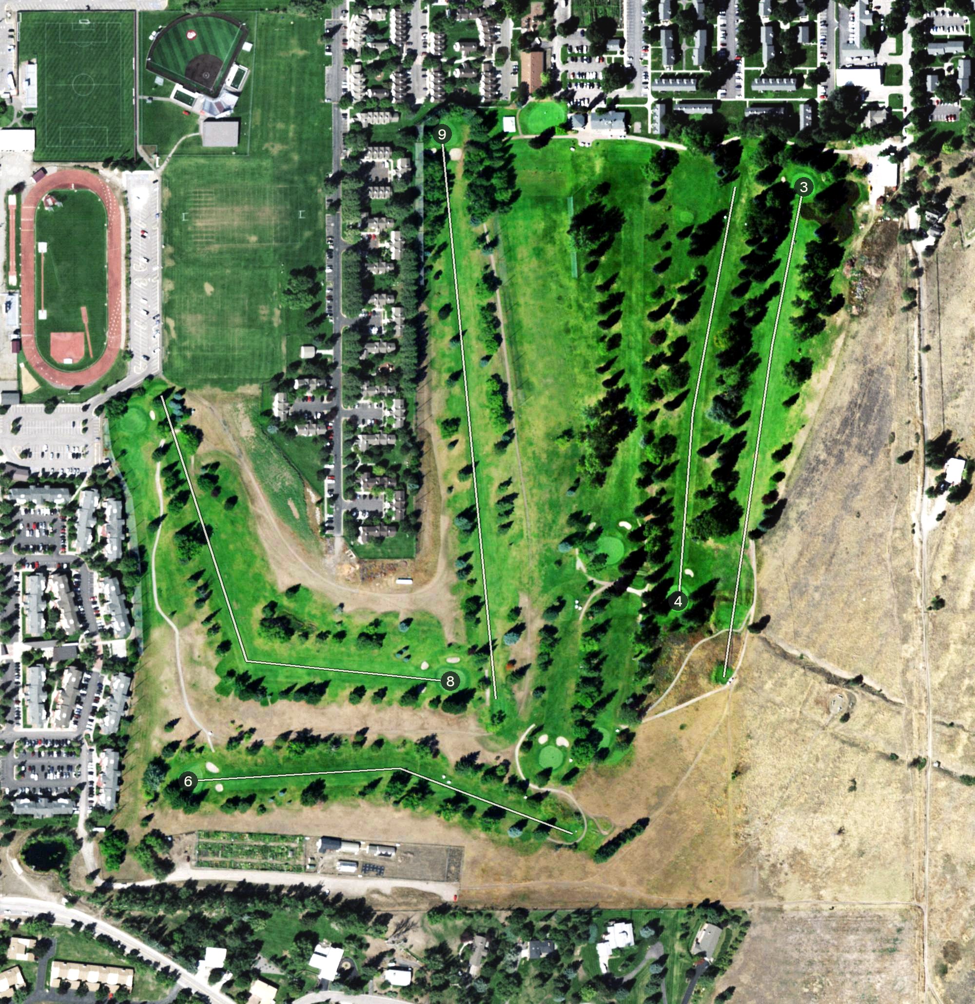Aerial view of University Golf Course, MT