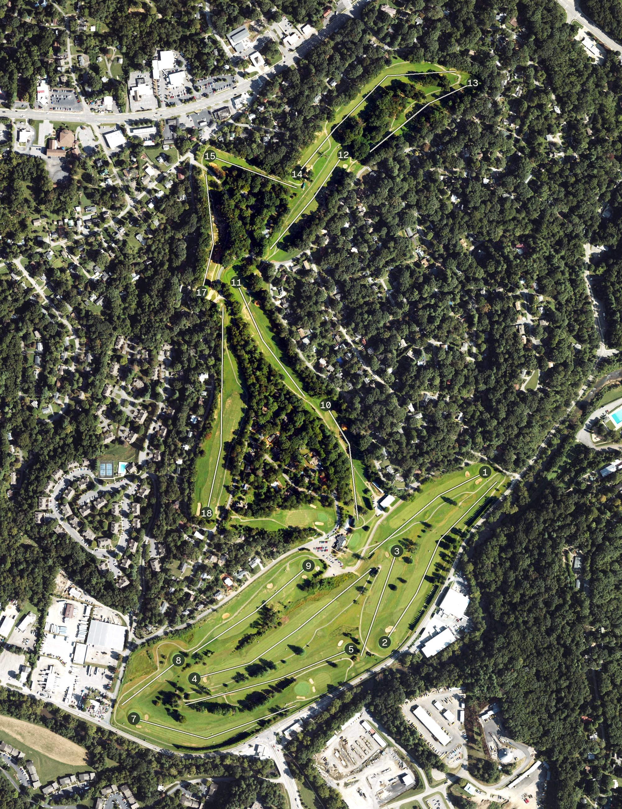 Aerial view of Asheville Municipal Golf Course, NC