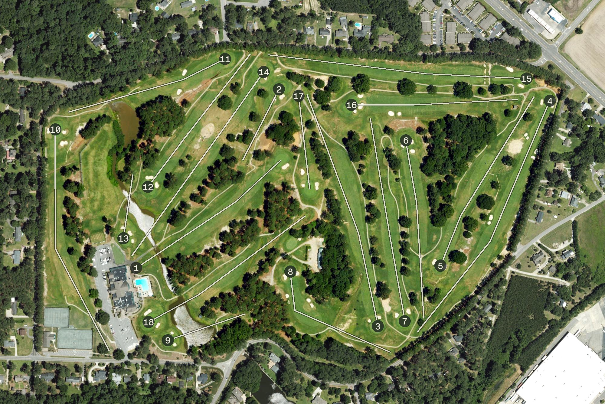 Aerial view of Benvenue Country Club Course, NC