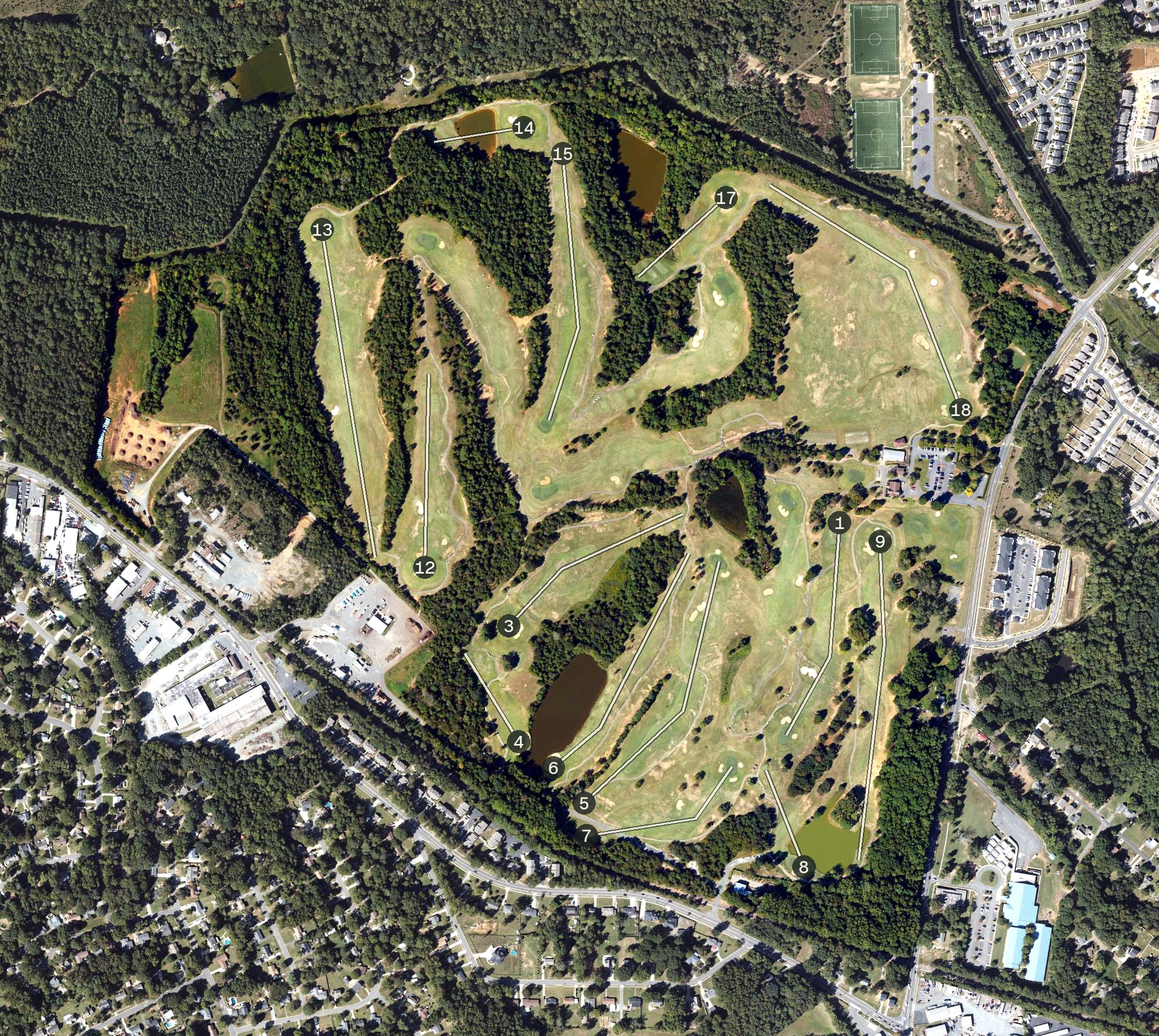 Aerial view of Charles T. Myers Golf Club, NC