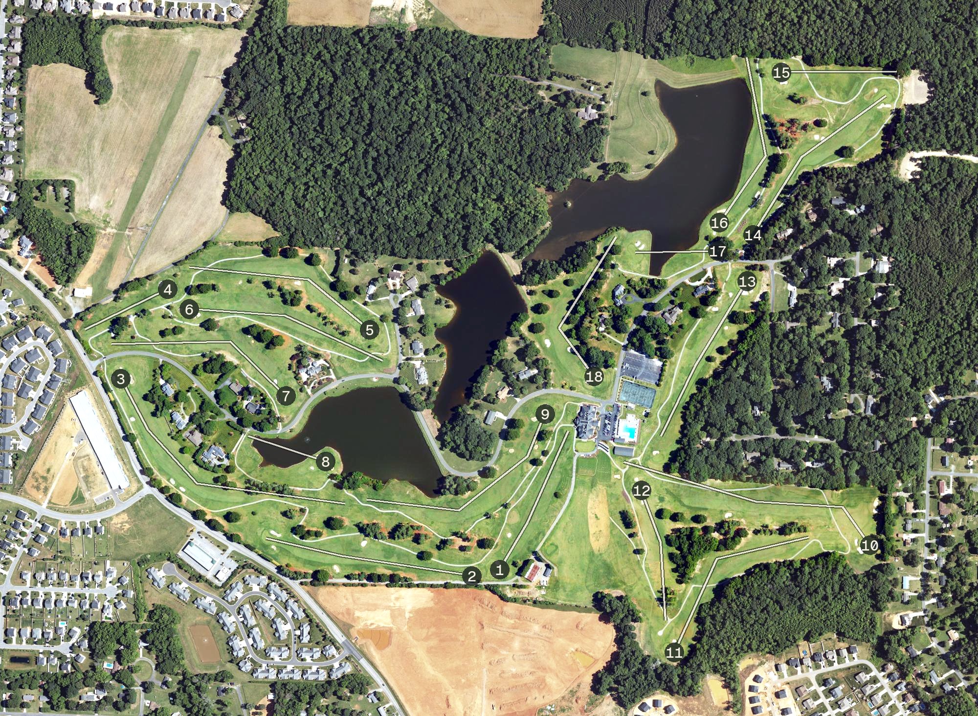 Aerial view of Colonial Country Club, NC