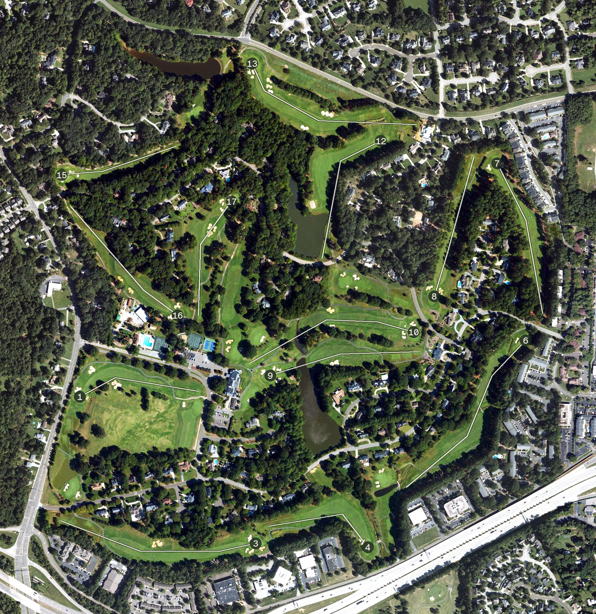 Aerial view of Croasdaile Country Club, NC