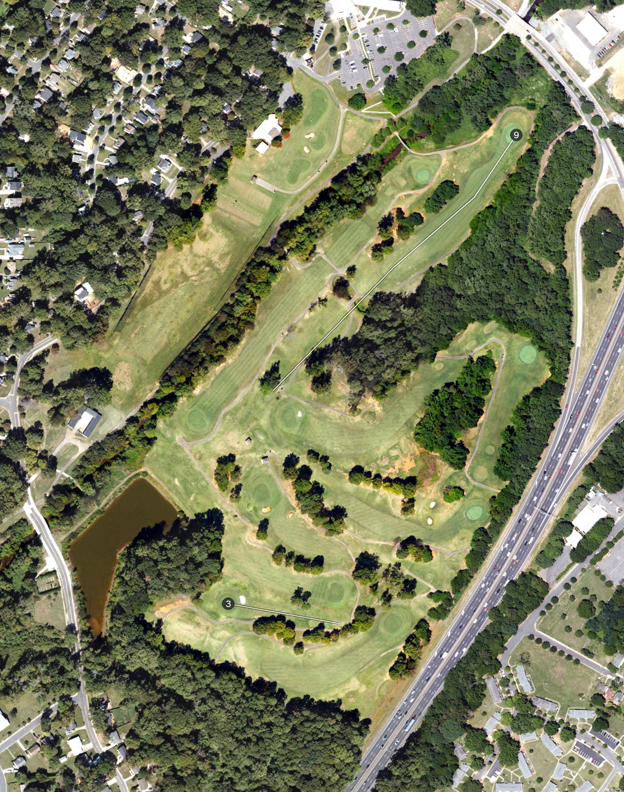 Aerial view of Dr. Charles L. Sifford Golf Course, NC