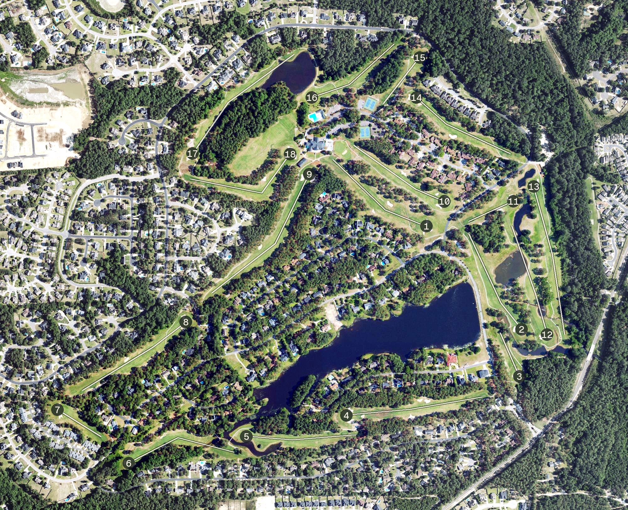 Aerial view of Gates Four Golf & Country Club, NC
