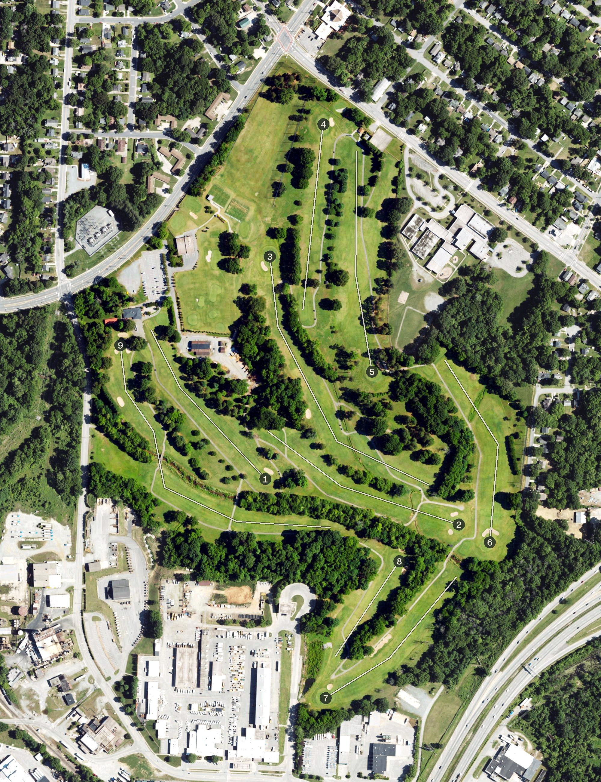 Aerial view of Gillespie Golf Course, NC