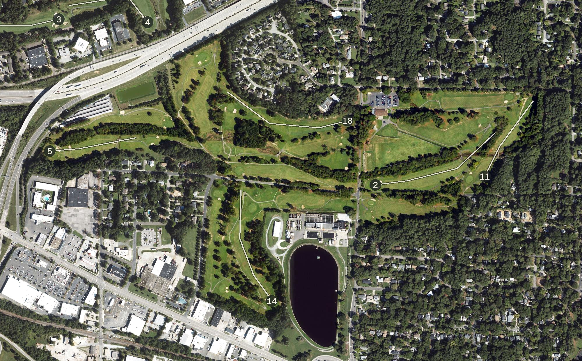 Aerial view of Hillandale Golf Course, NC