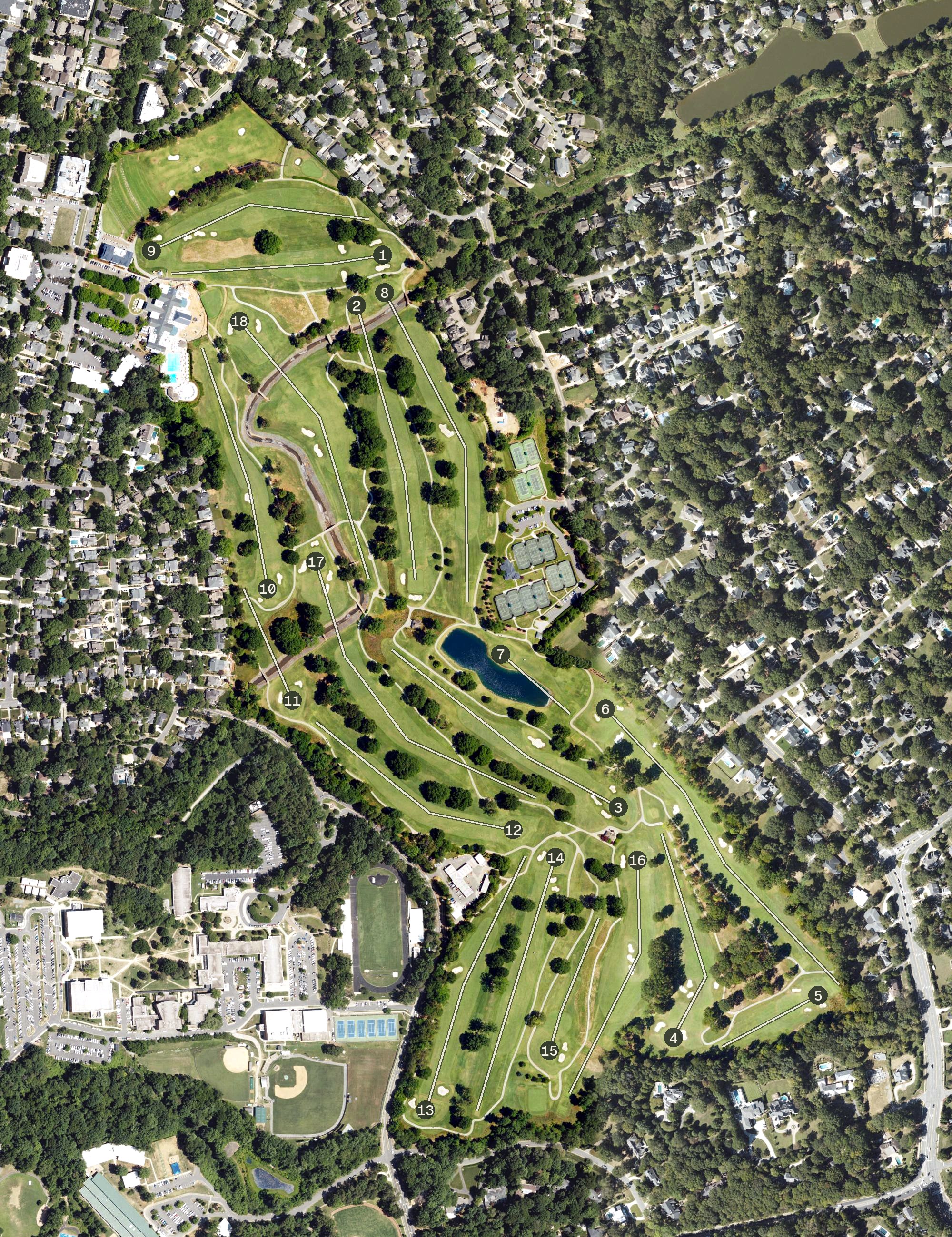 Aerial view of Myers Park Country Club, NC