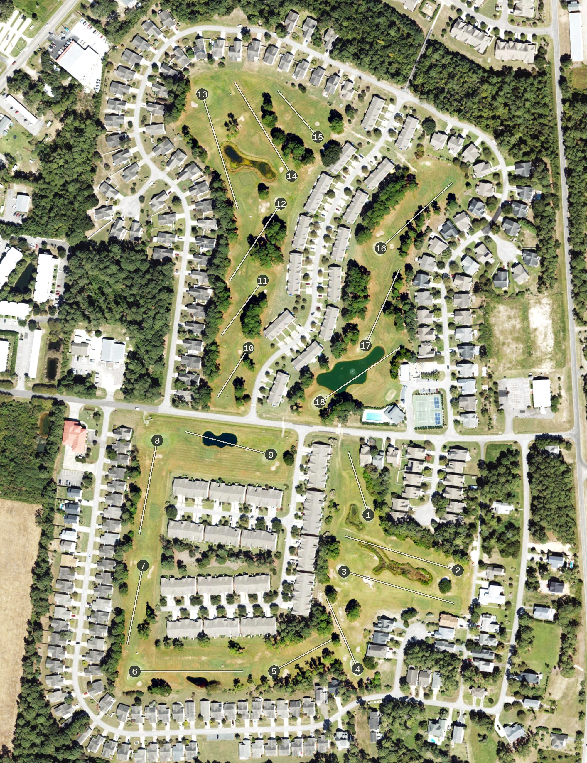Aerial view of Oak Island Par Three Golf Course at South Harbour, NC