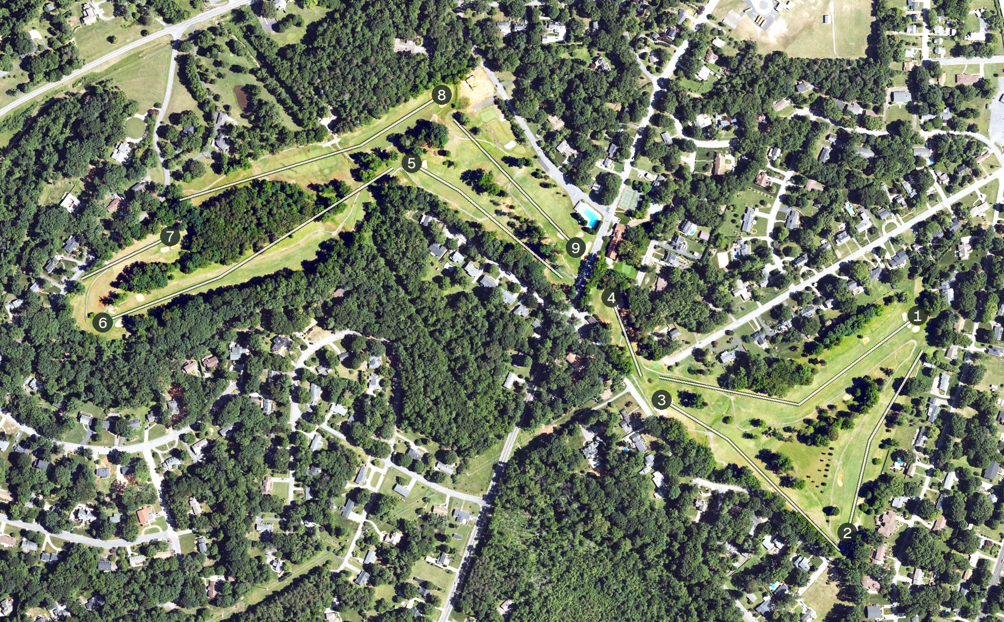 Aerial view of Pennrose Park Country Club, NC