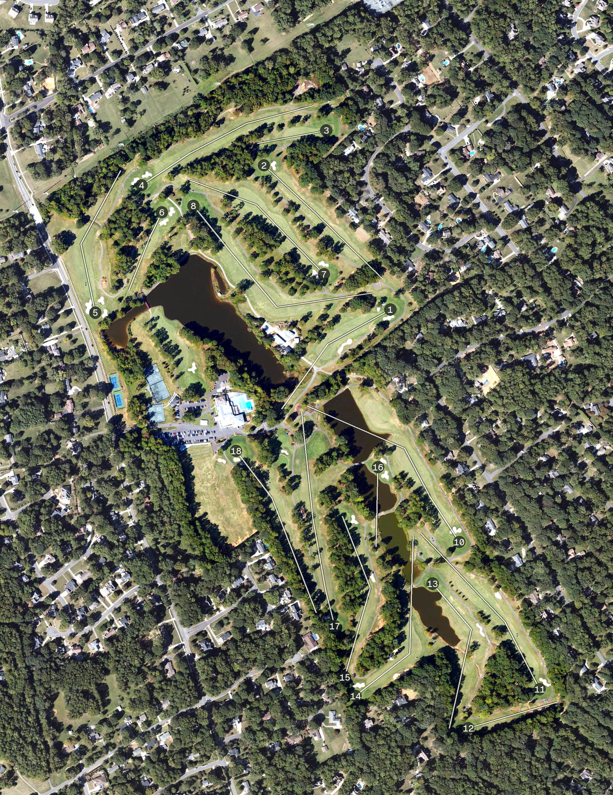 Aerial view of Pine Lake Country Club, NC