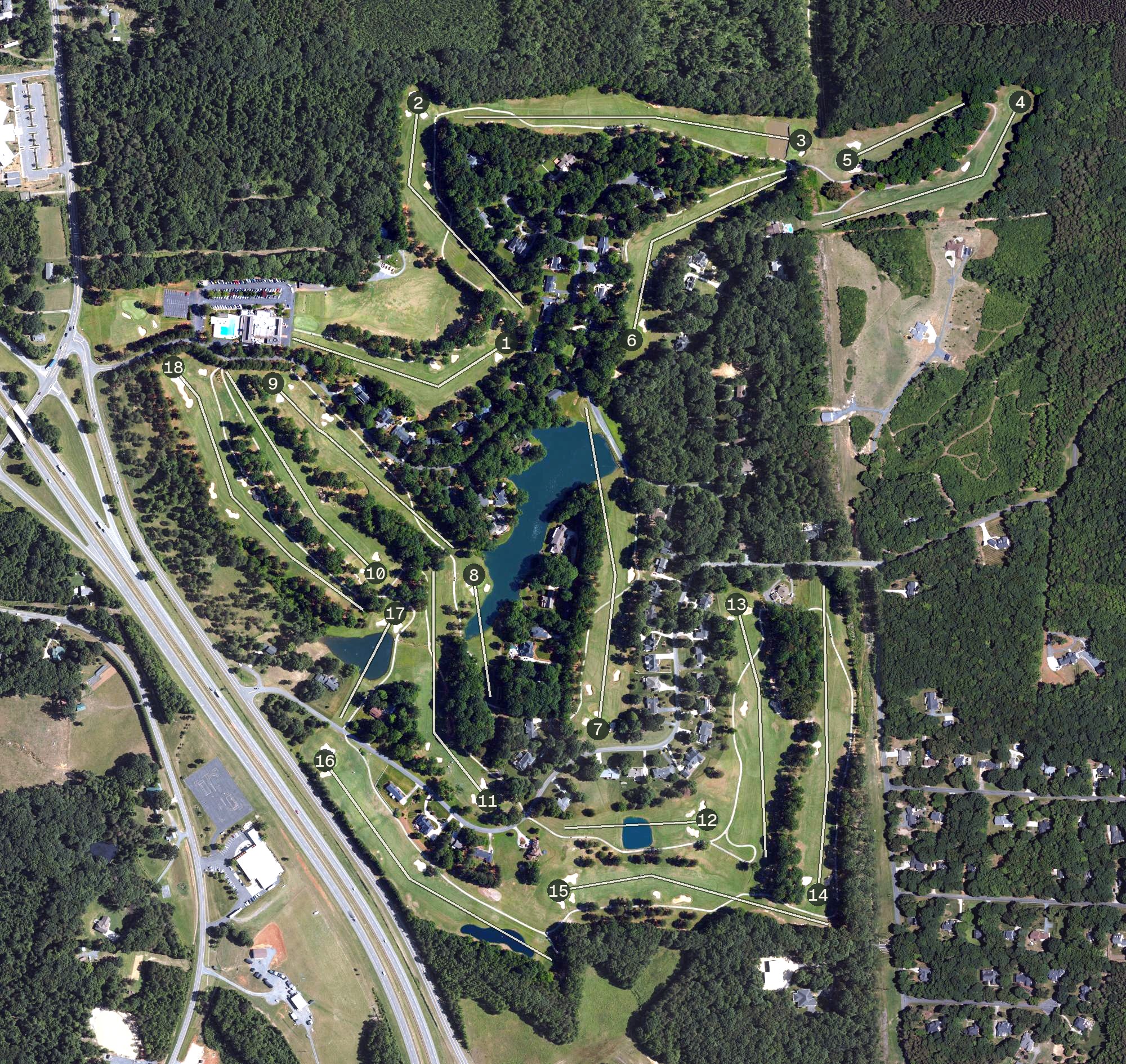 Aerial view of Pinewood Country Club, NC
