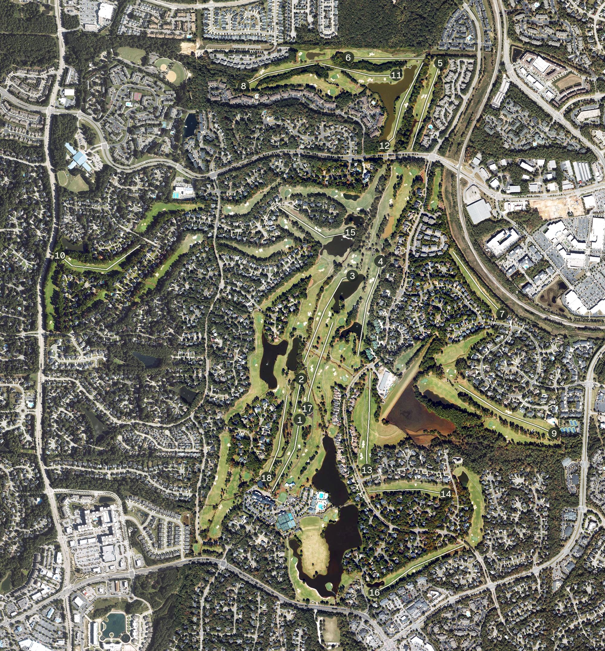 Aerial view of Prestonwood Country Club, NC