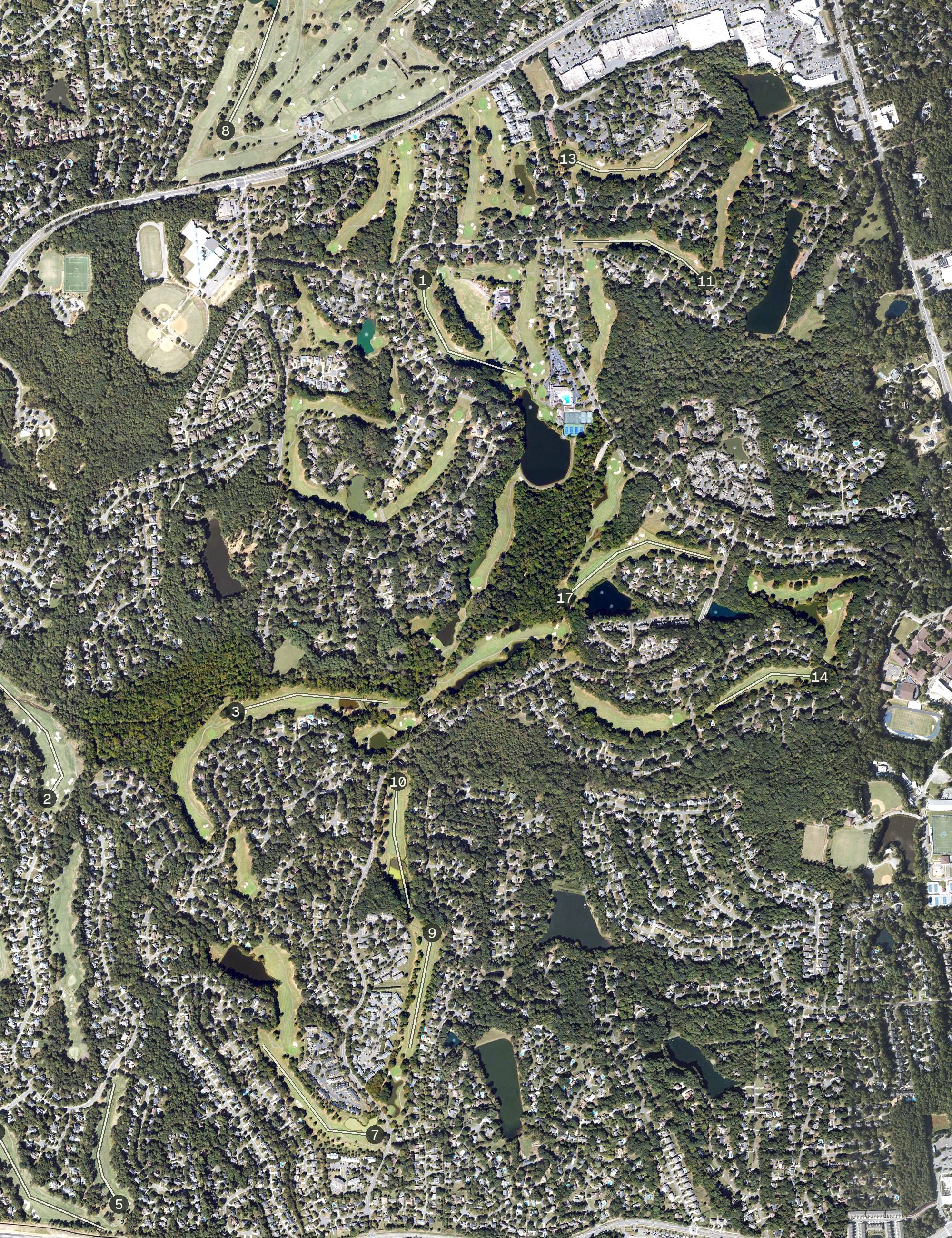 Aerial view of Raintree Country Club, NC
