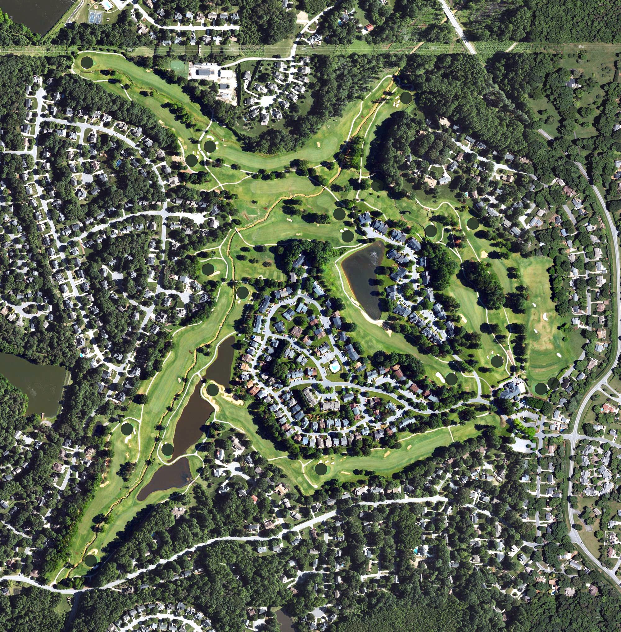Aerial view of Sedgefield Country Club, Dye Course, NC