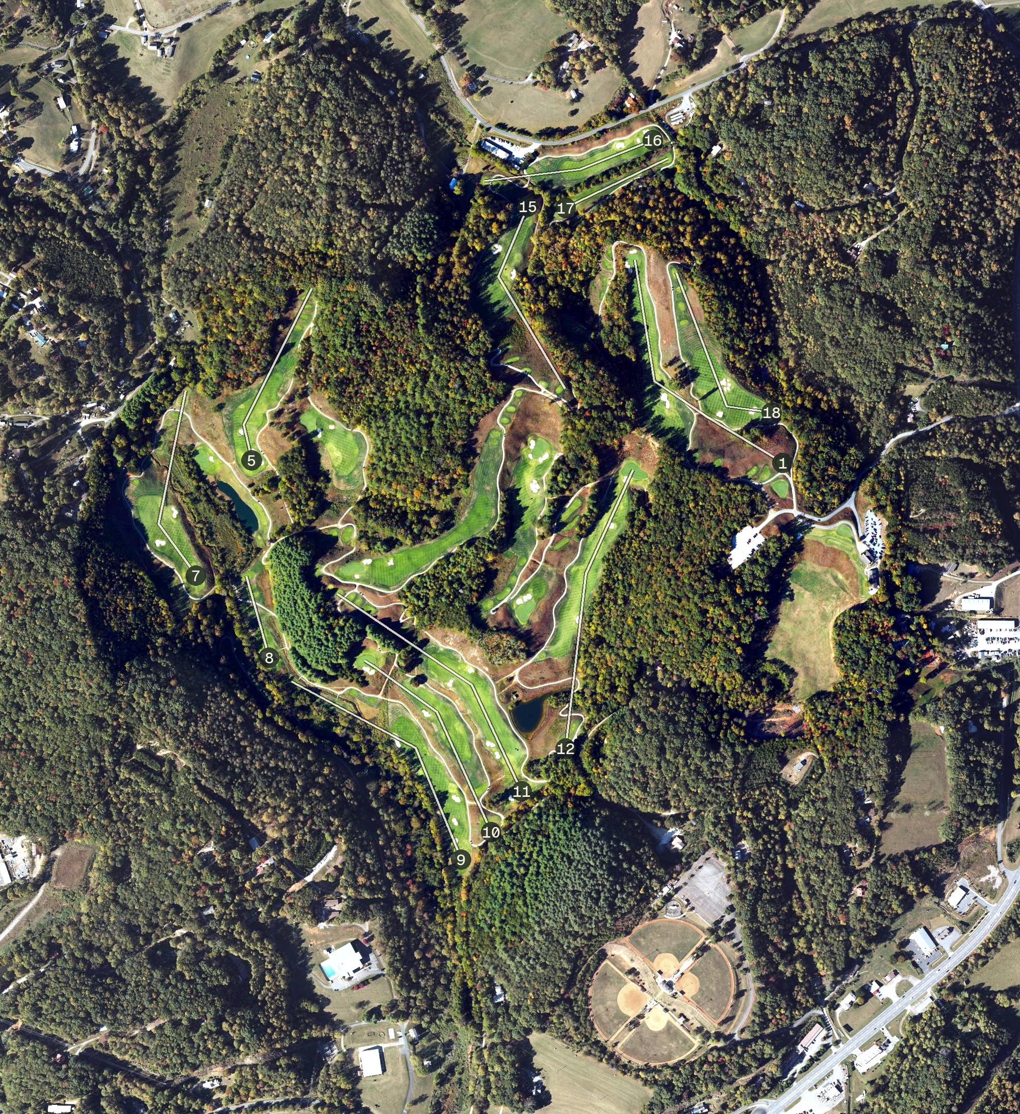 Aerial view of Sequoyah National Golf Club, NC