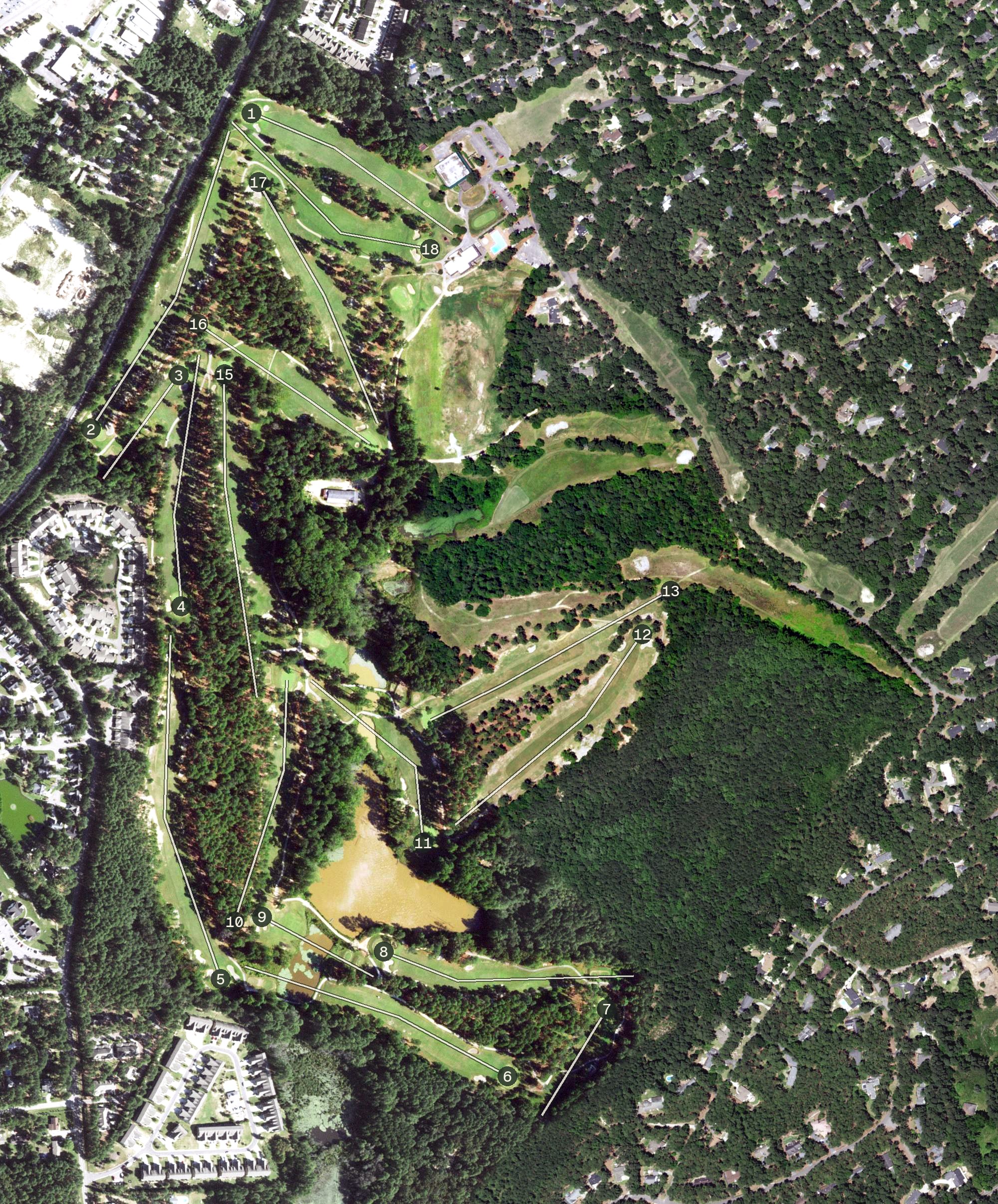 Aerial view of Southern Pines Golf Club, NC