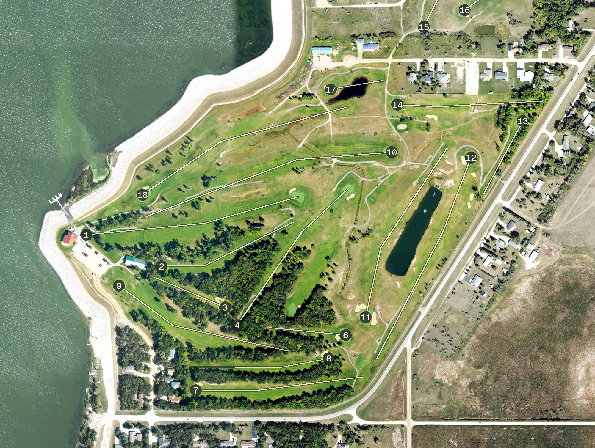 Aerial view of Creel Bay Golf Course, ND