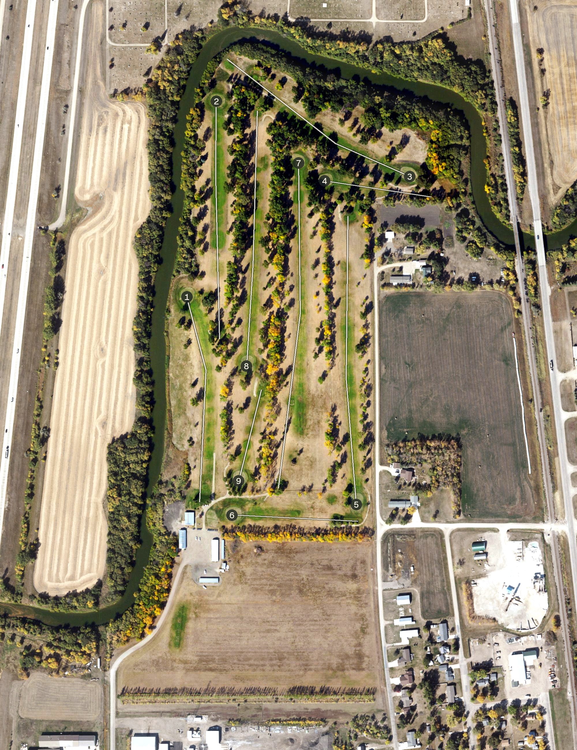 Aerial view of Goose River Golf Club, ND