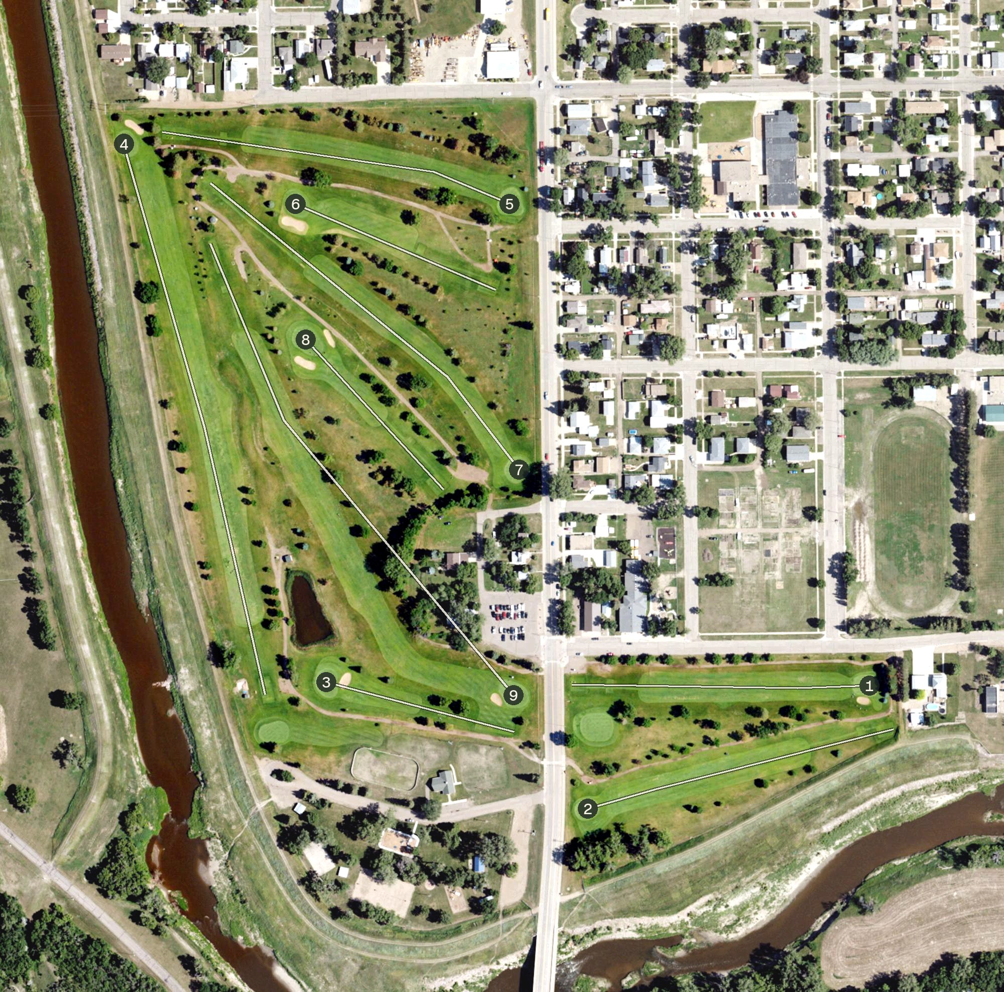 Aerial view of Mandan Municipal Golf Course, ND