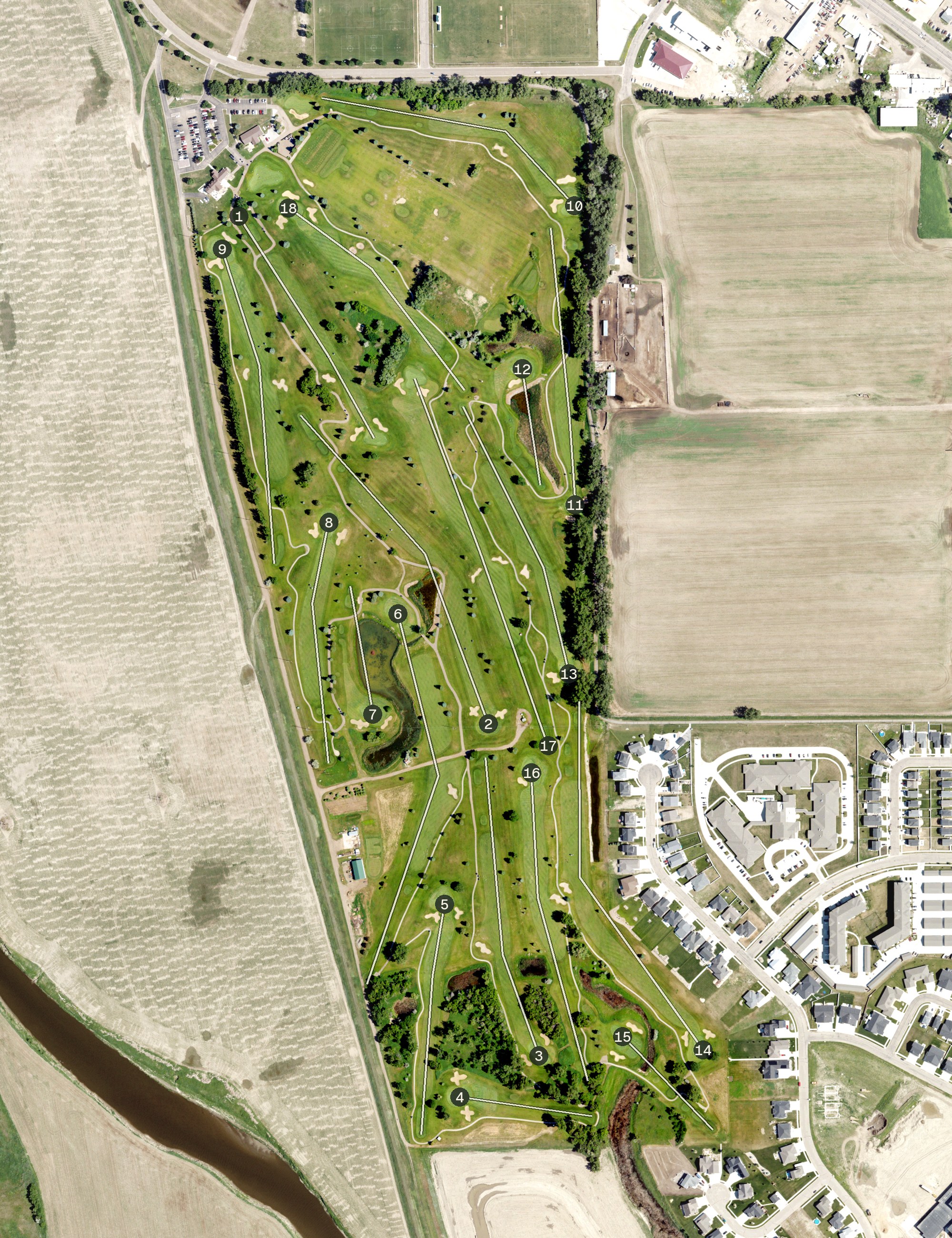 Aerial view of Prairie West Golf Course, ND