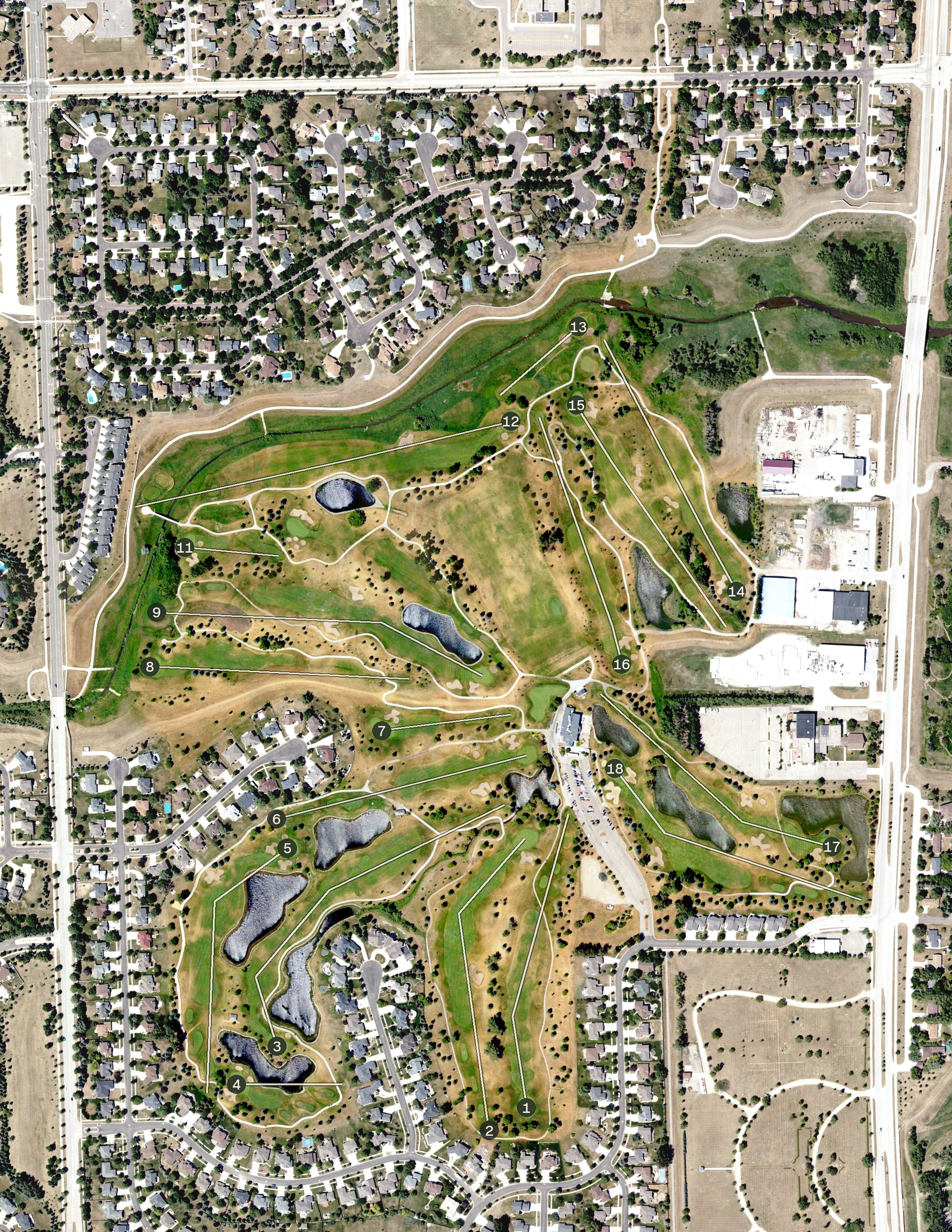 Aerial view of Rose Creek Golf Course, ND