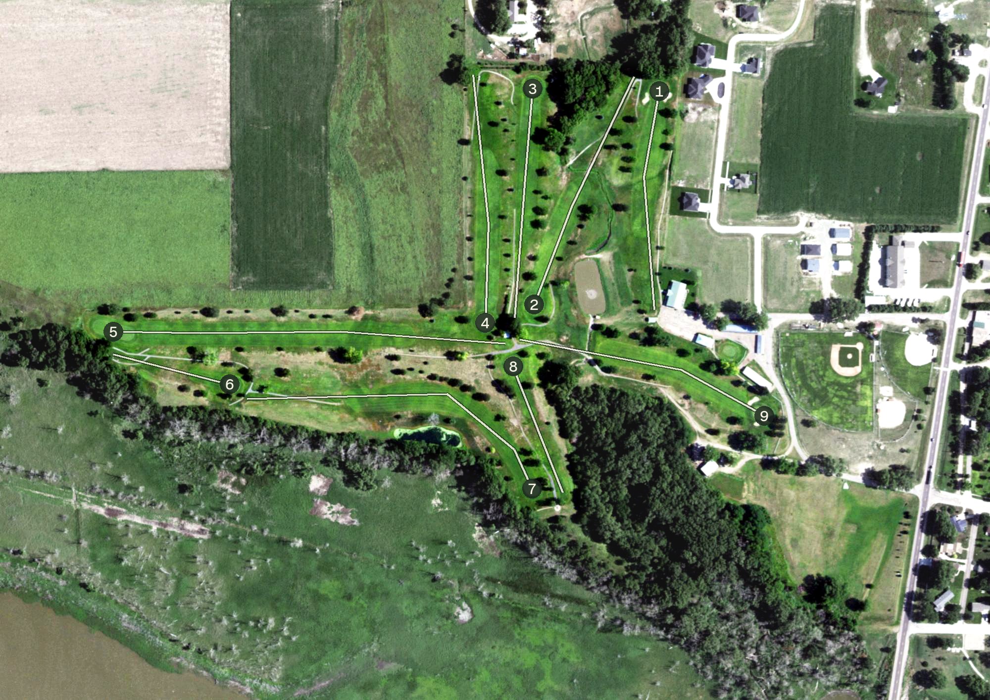 Aerial view of Alma Municipal Golf Course, NE