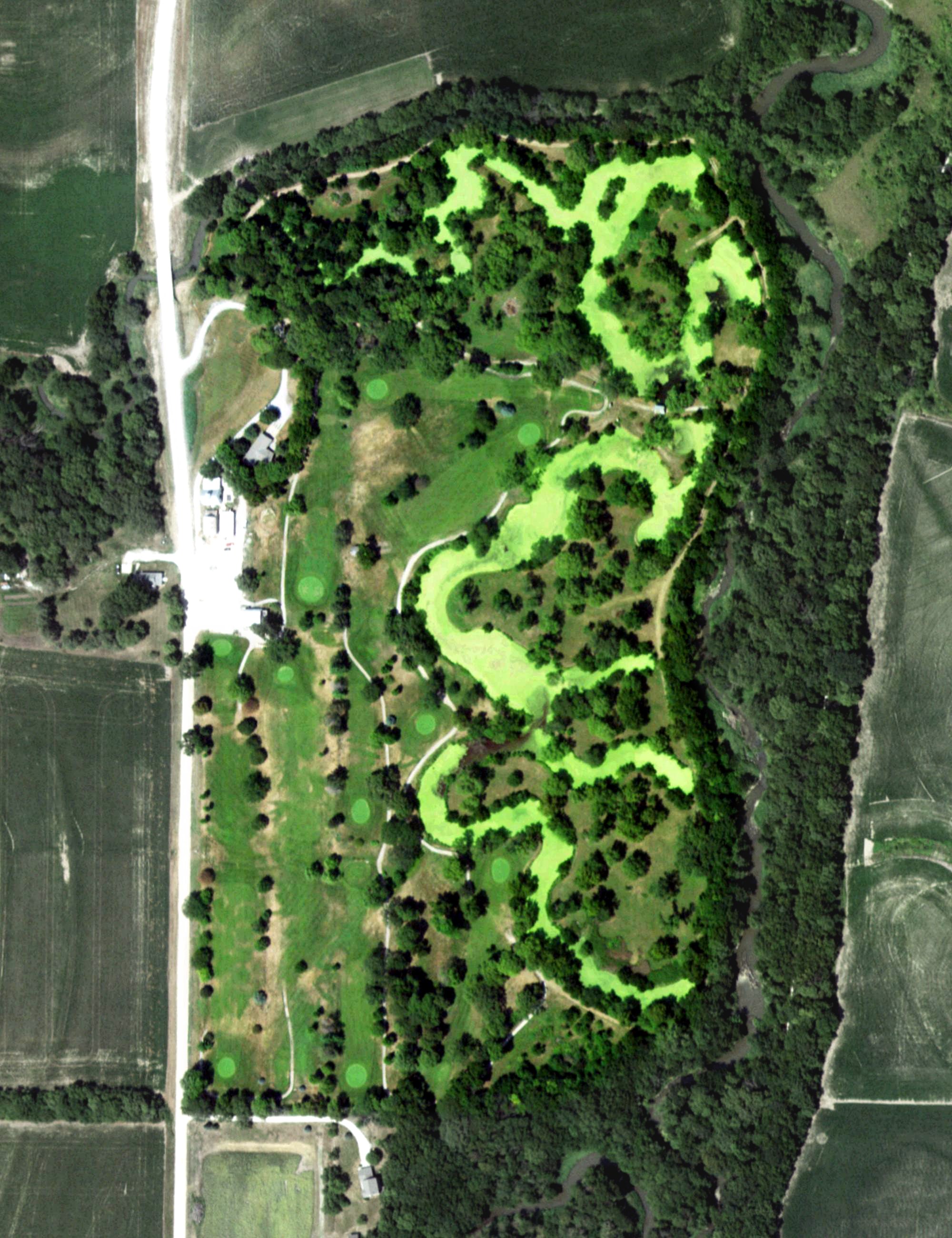Aerial view of Grandpa's Woods Golf Course, NE