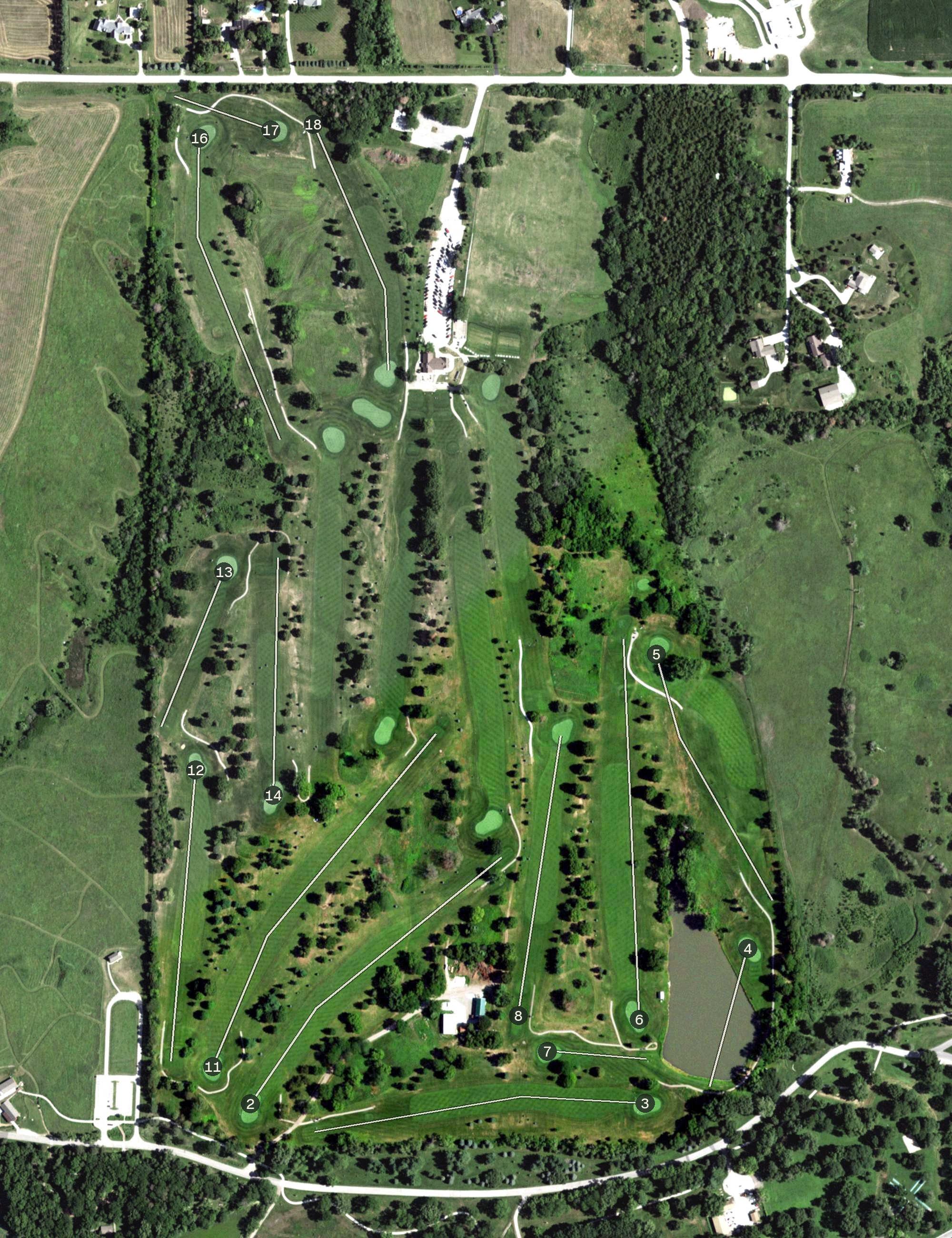 Aerial view of Pioneers Golf Course, NE