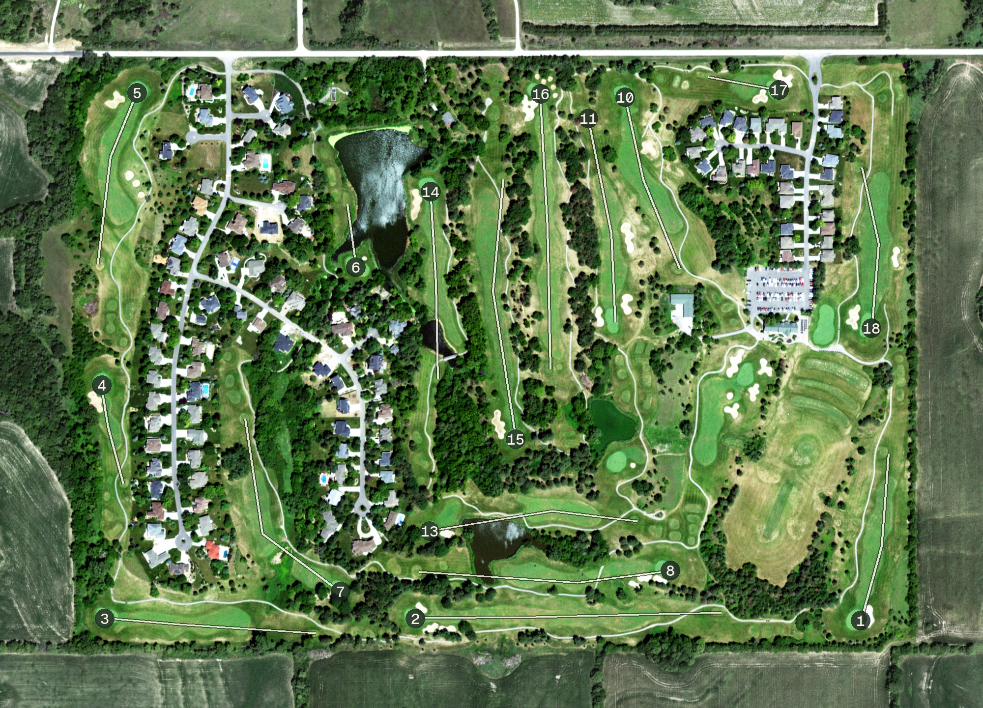 Aerial view of Woodland Hills Golf Course, NE