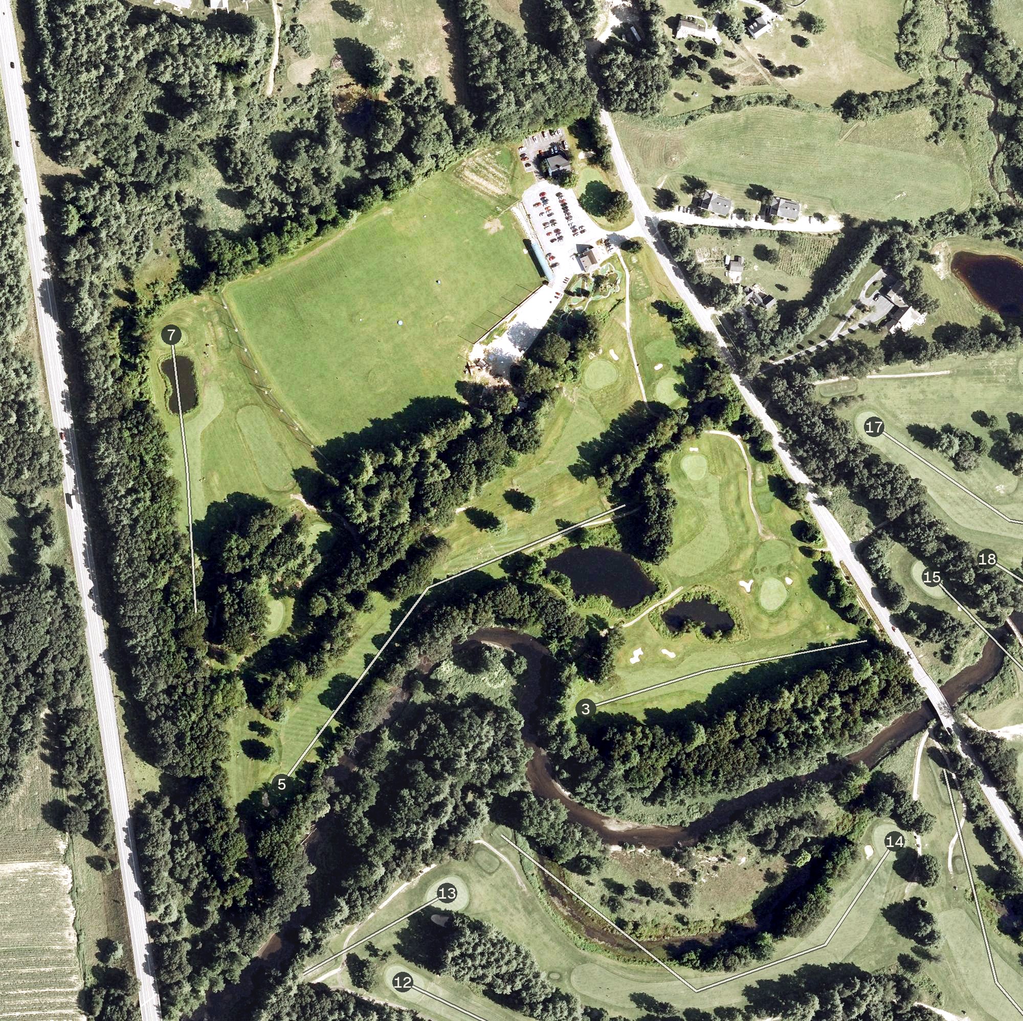 Aerial view of Ponemah Green Family Golf Center, NH
