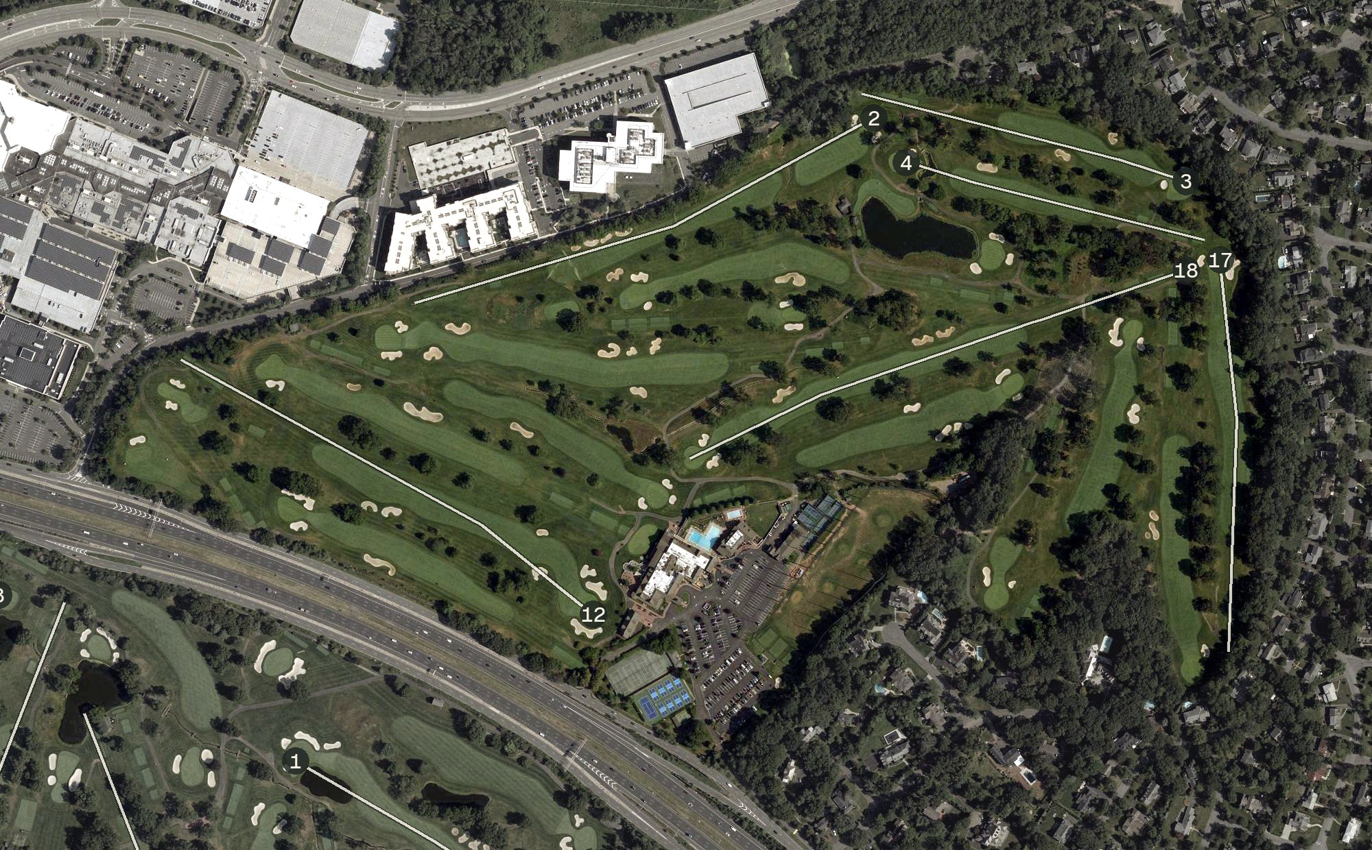 Aerial view of Canoe Brook Country Club North Course, NJ
