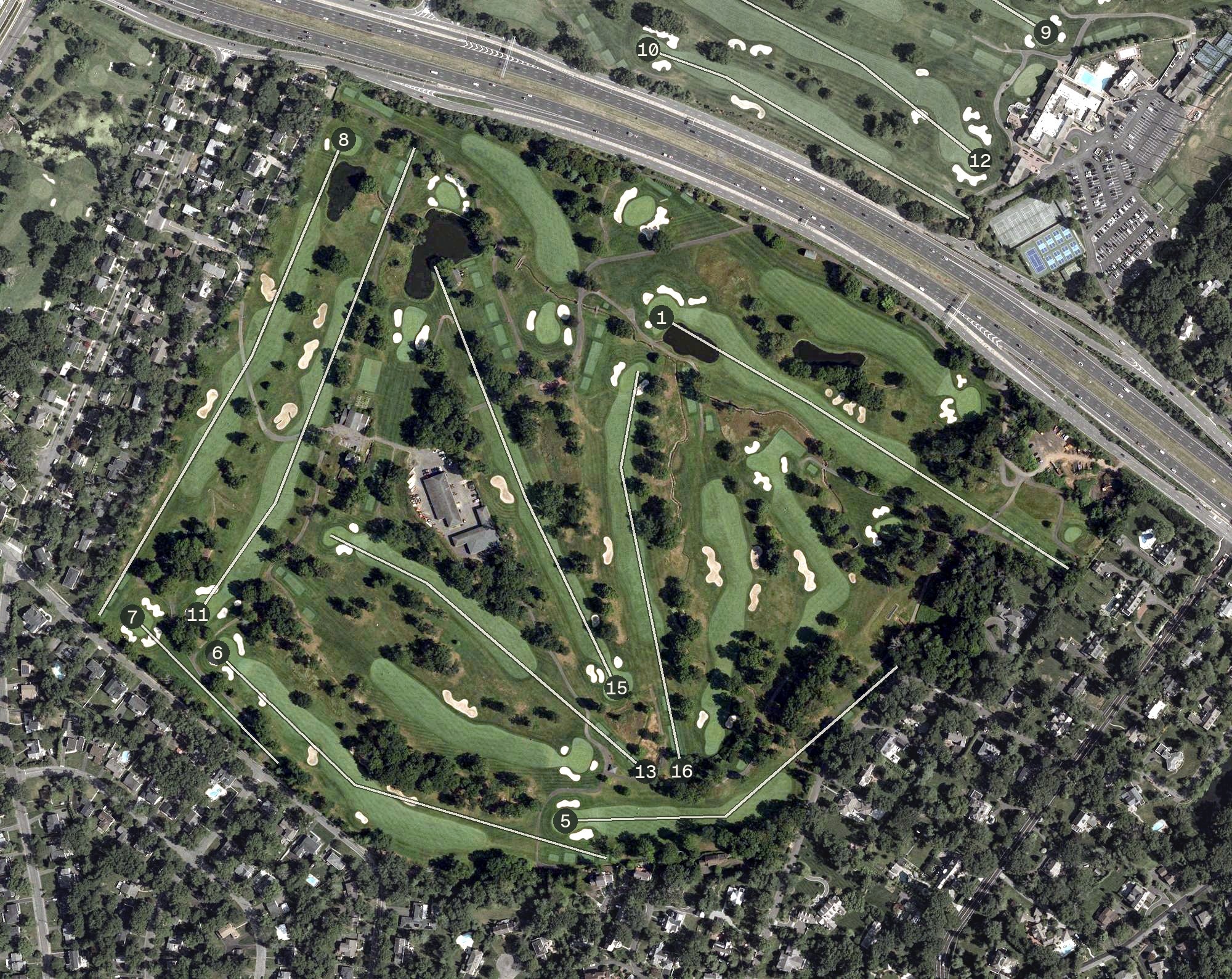 Aerial view of Canoe Brook Country Club South Course, NJ