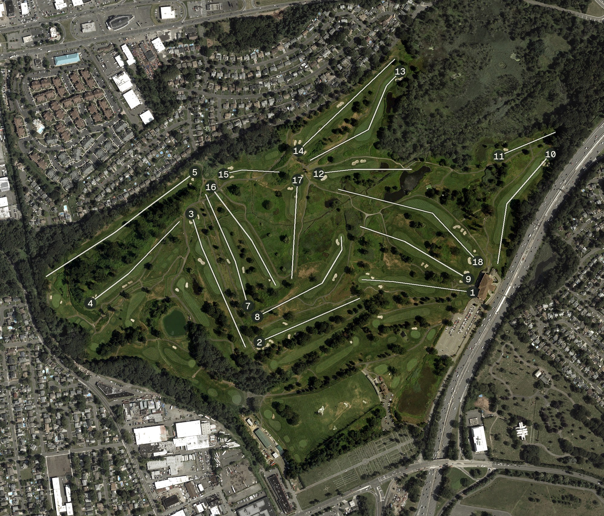 Aerial view of Galloping Hill Golf Course, NJ