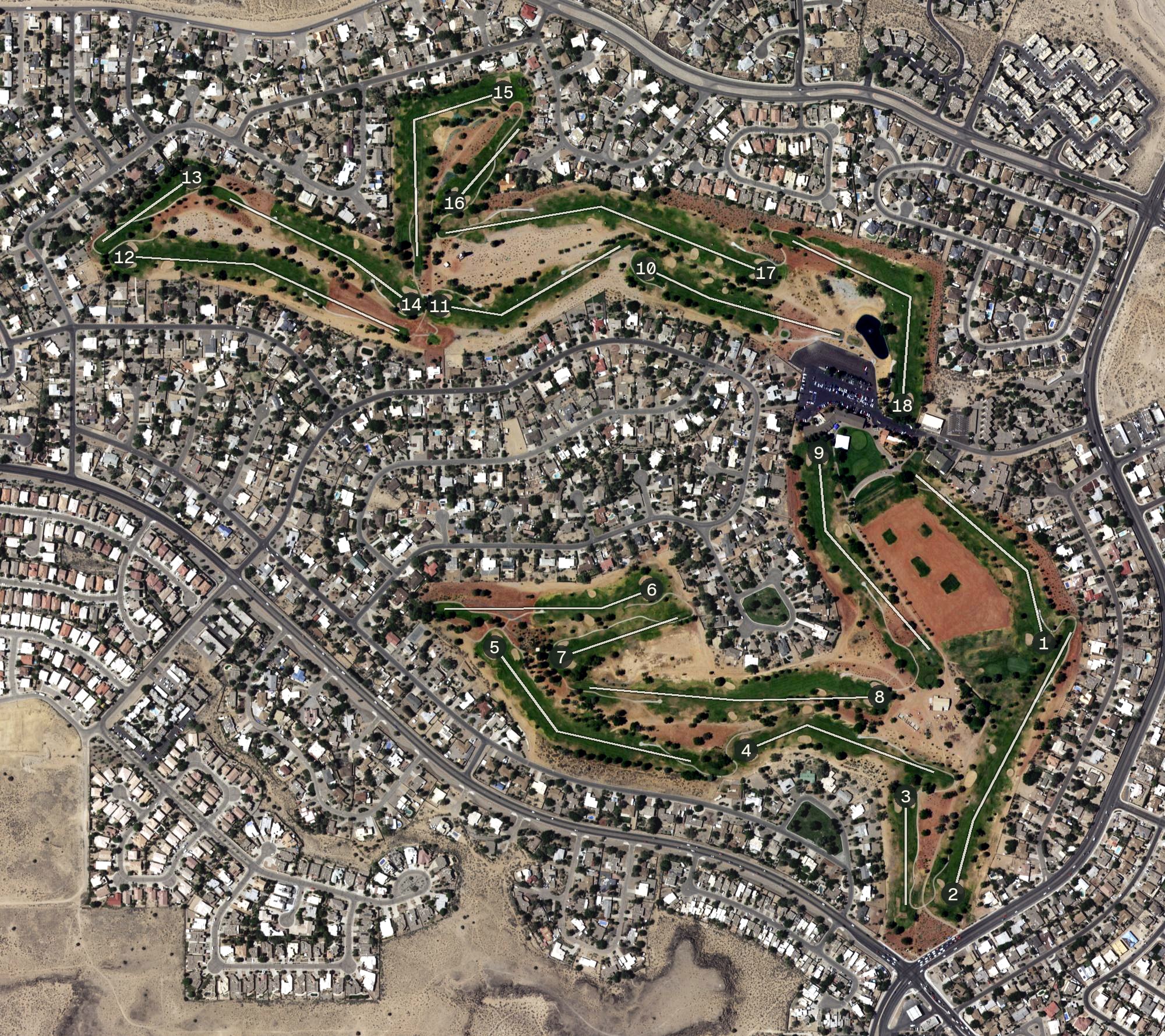Aerial view of Desert Greens Golf Course, NM