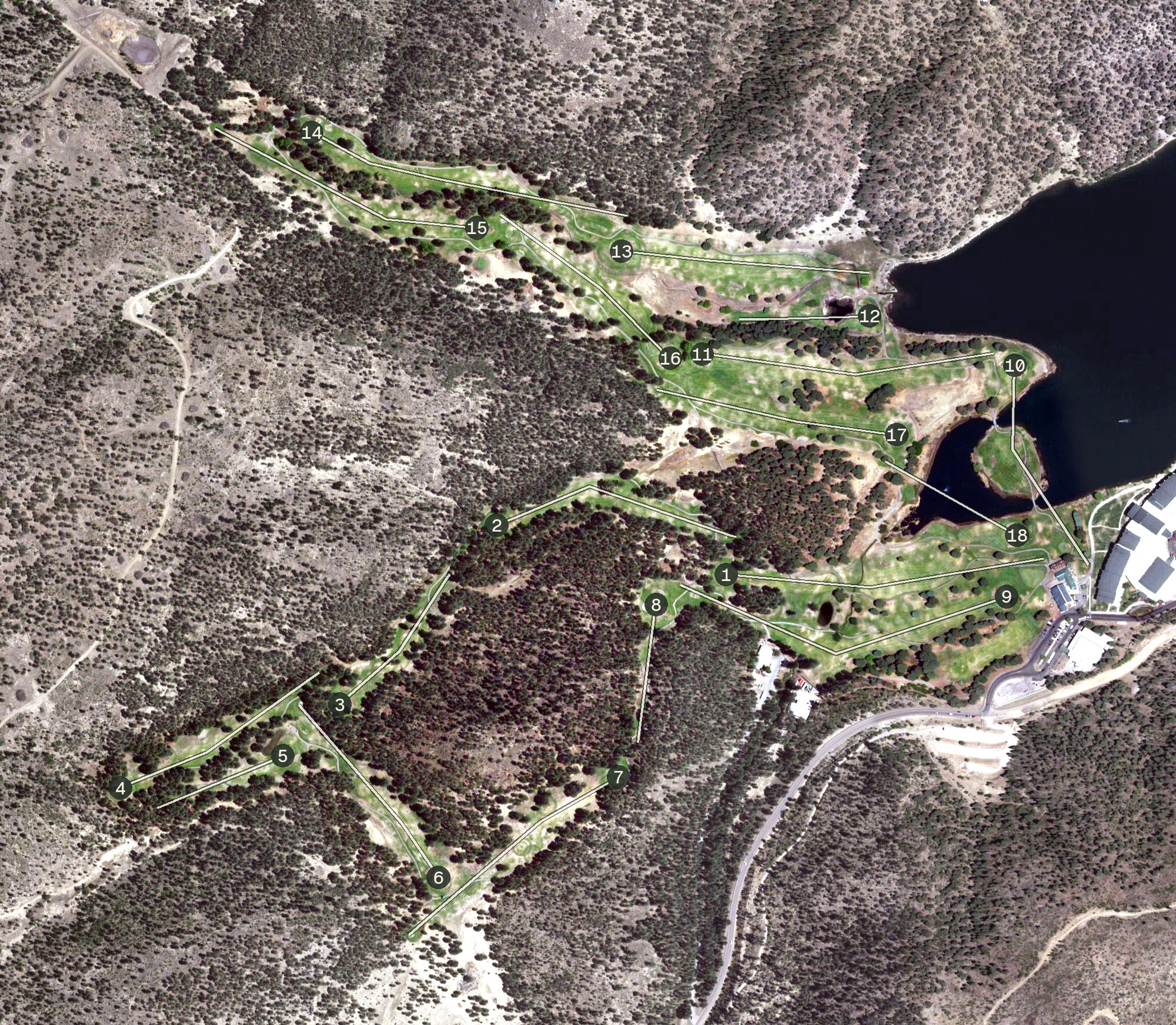 Aerial view of Inn of the Mountain Gods Golf Course, NM