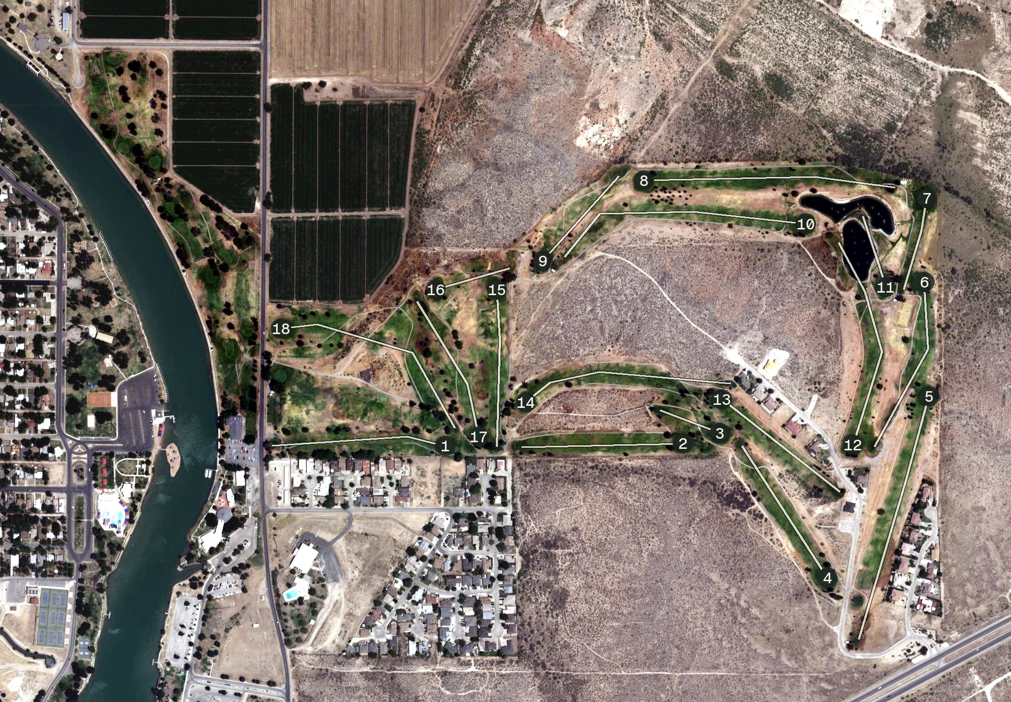 Aerial view of Lake Carlsbad Municipal Golf Course, NM