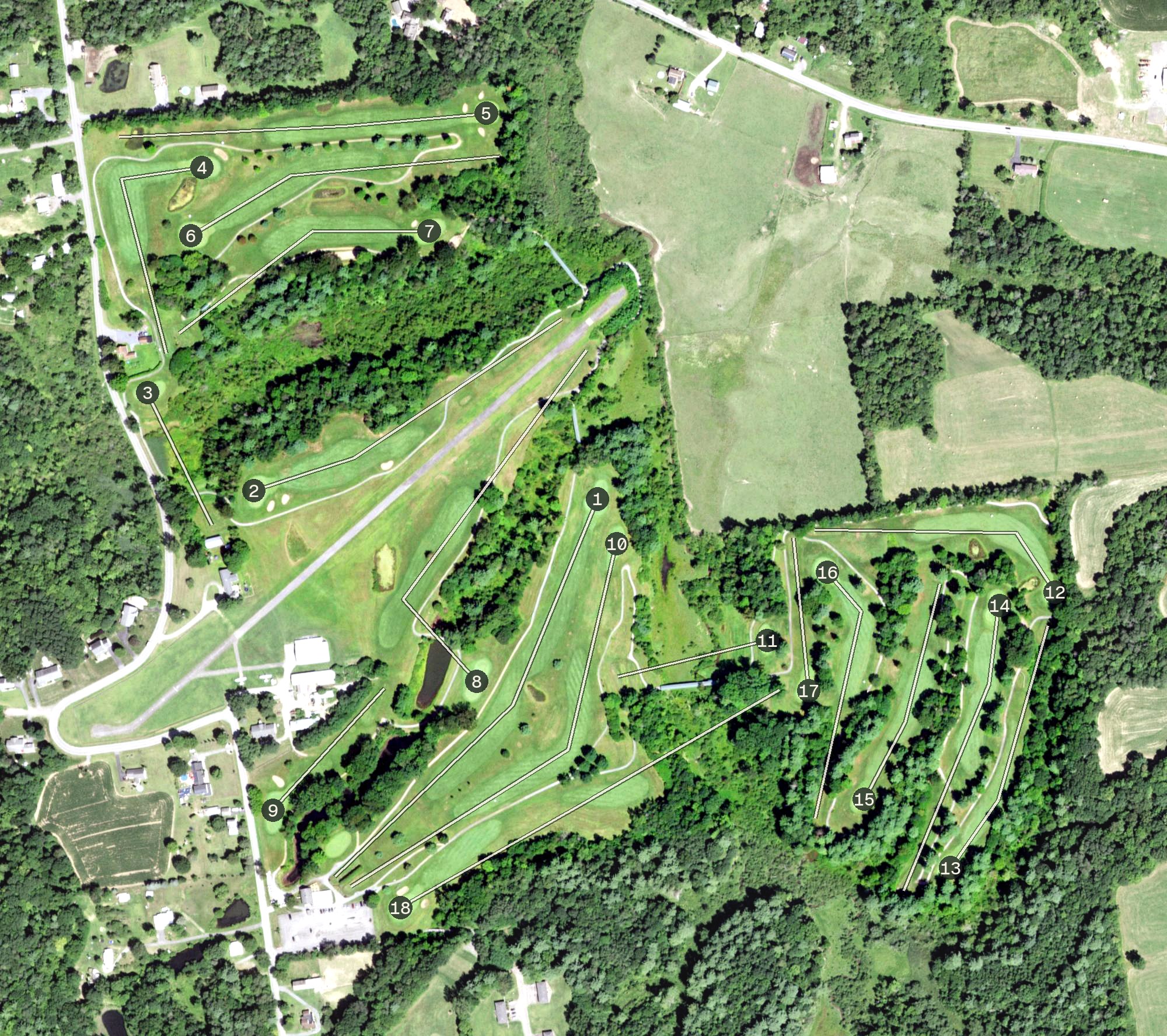 Aerial view of Airway Meadows Golf Club, NY