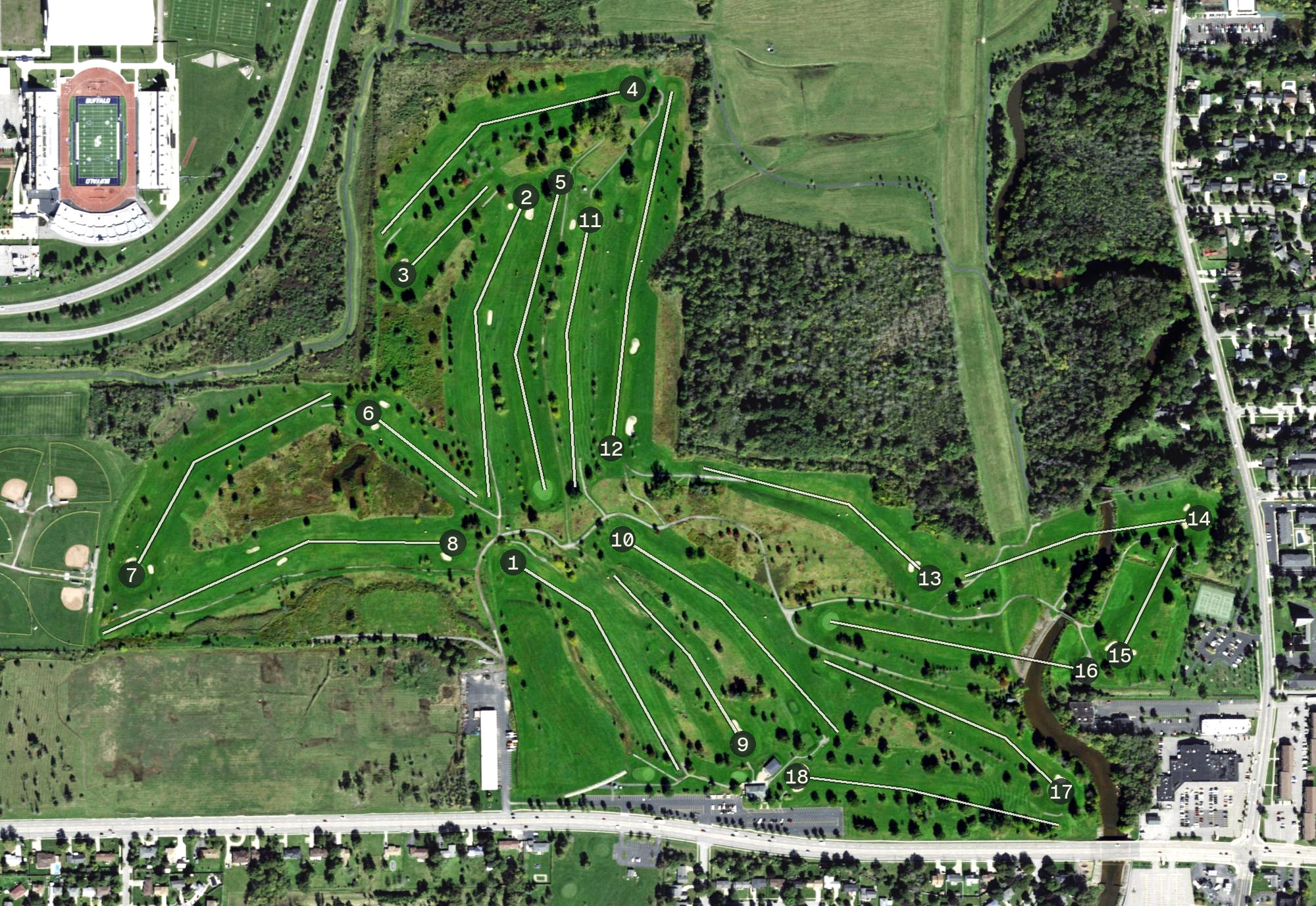 Aerial view of Amherst Audubon Golf Course, NY